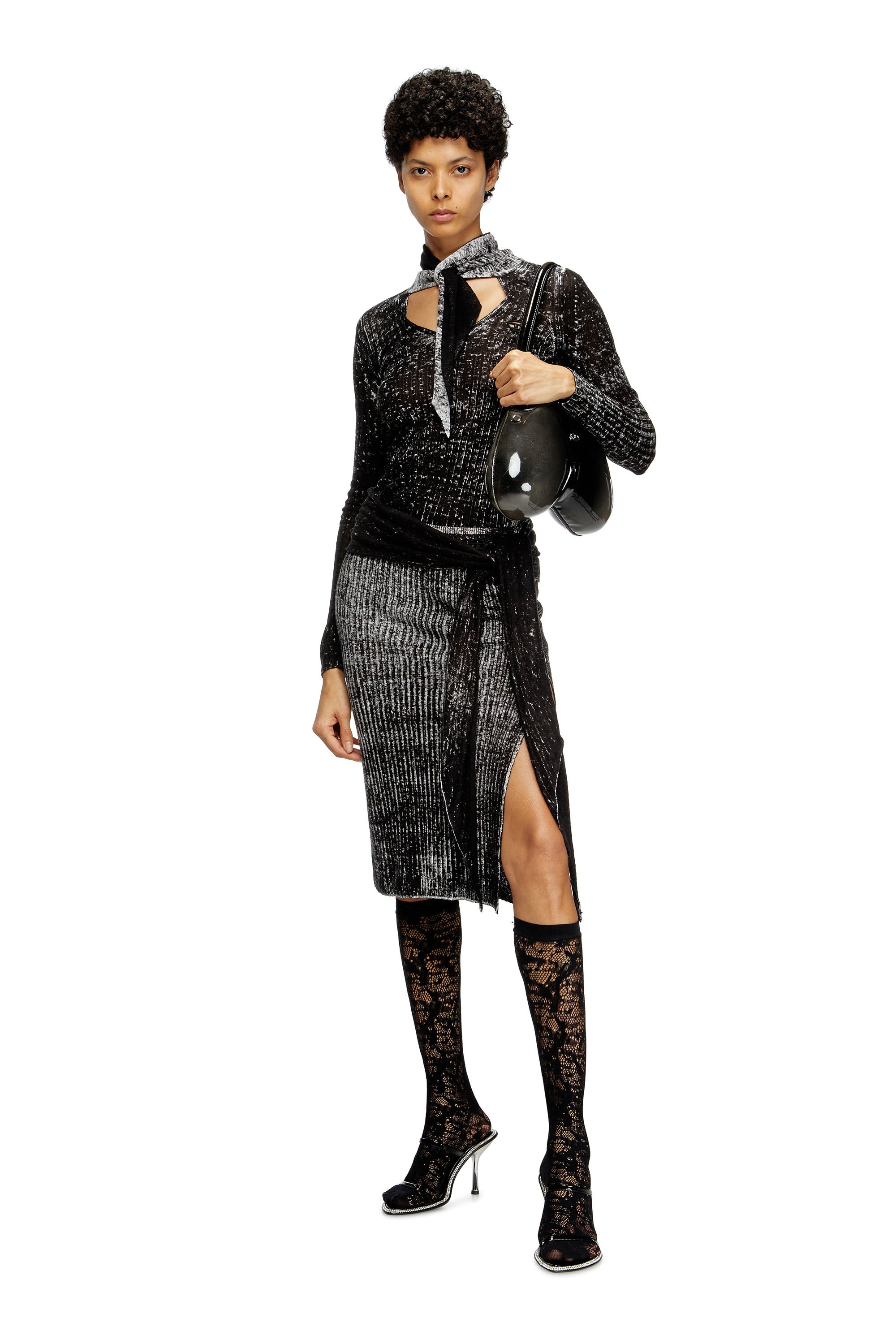 Diesel - M-EGANOID, Falda de punto con lazo en la cadera Mujer in Negro - 2