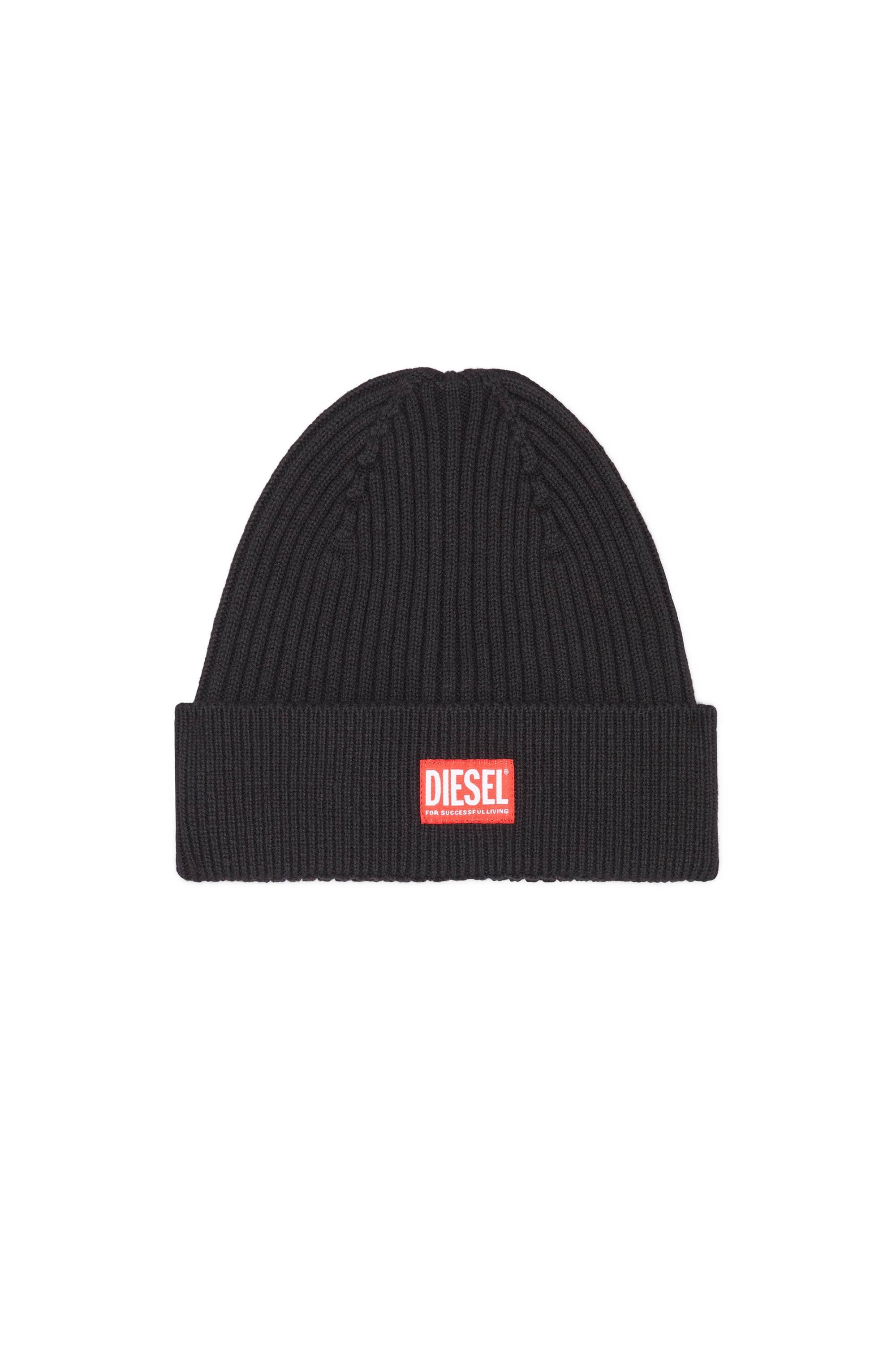 Diesel - K-CODER-H 2X2, Unisex Ribbed beanie with logo patch in Black - Image 1
