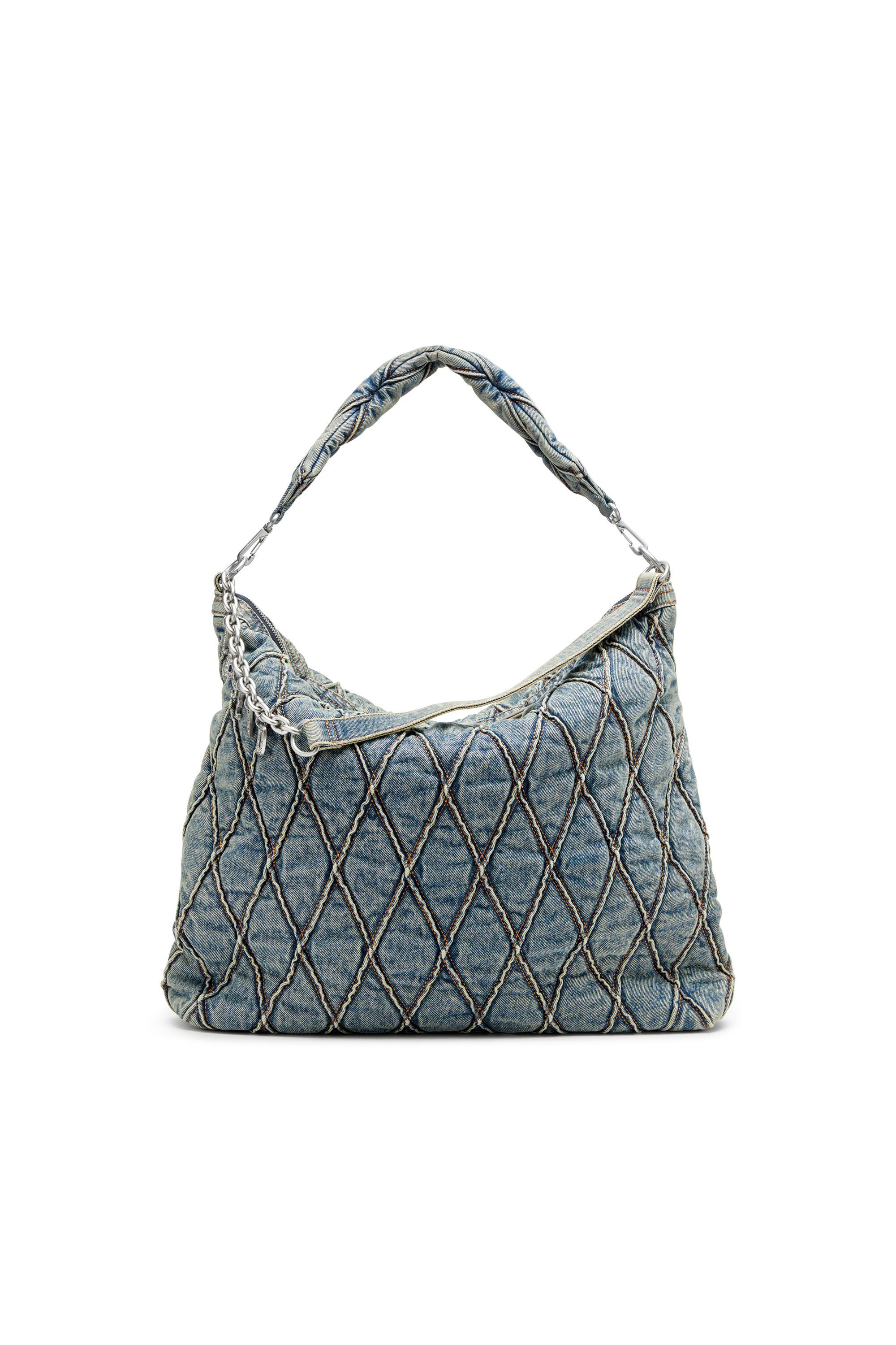 Diesel - CHARM-D HOBO, Charm-D-Bolso hobo grande en denim acolchado con motivo argyle Mujer in Azul marino - 1