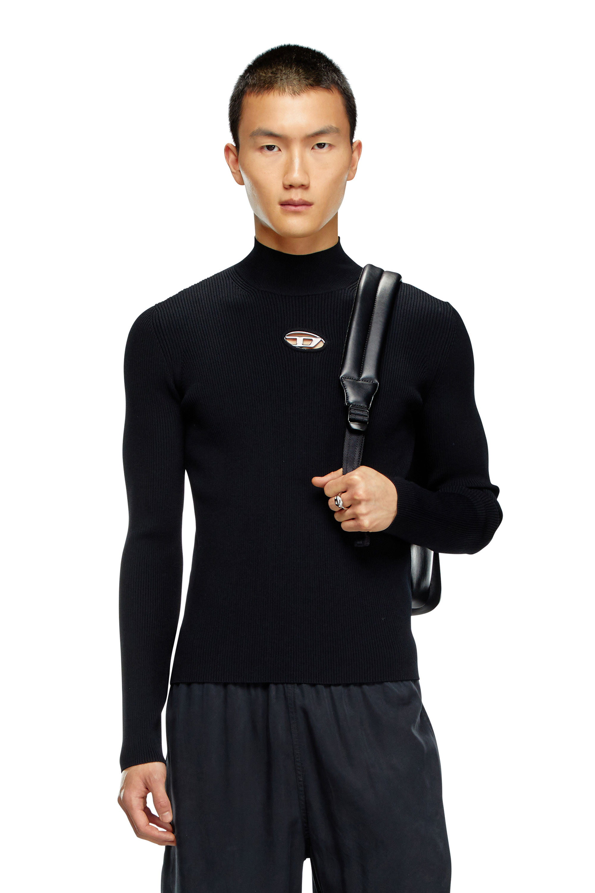 Diesel - K-ZACKARY, Man's Mock-neck jumper with Oval D in Black - 1