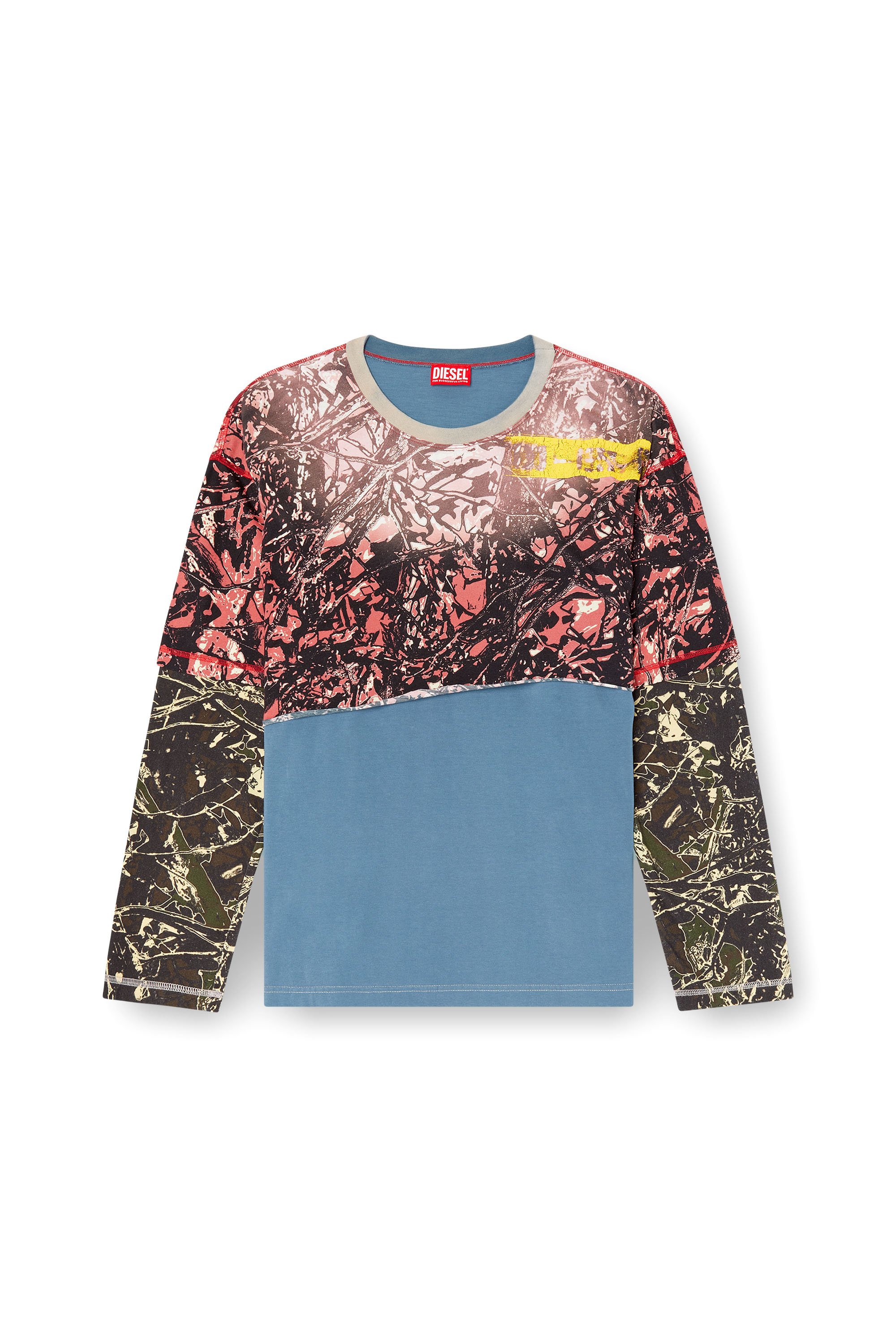 Diesel - T-BESH-CAMOU, Man's Layered T-shirt with camo motif in Blue/Pink - 4