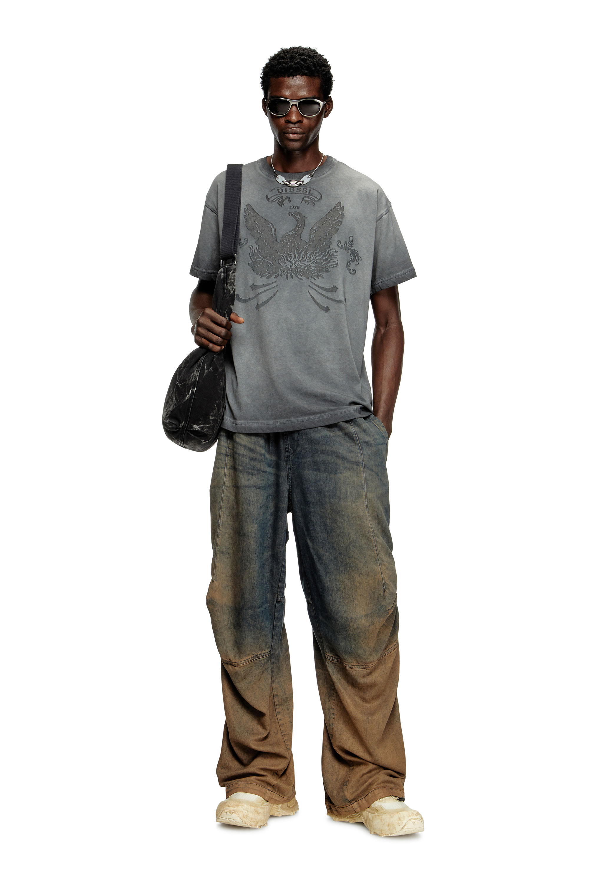 Diesel - T-NORM-T9, Camiseta con devoré de fénix Hombre in Gris - 2