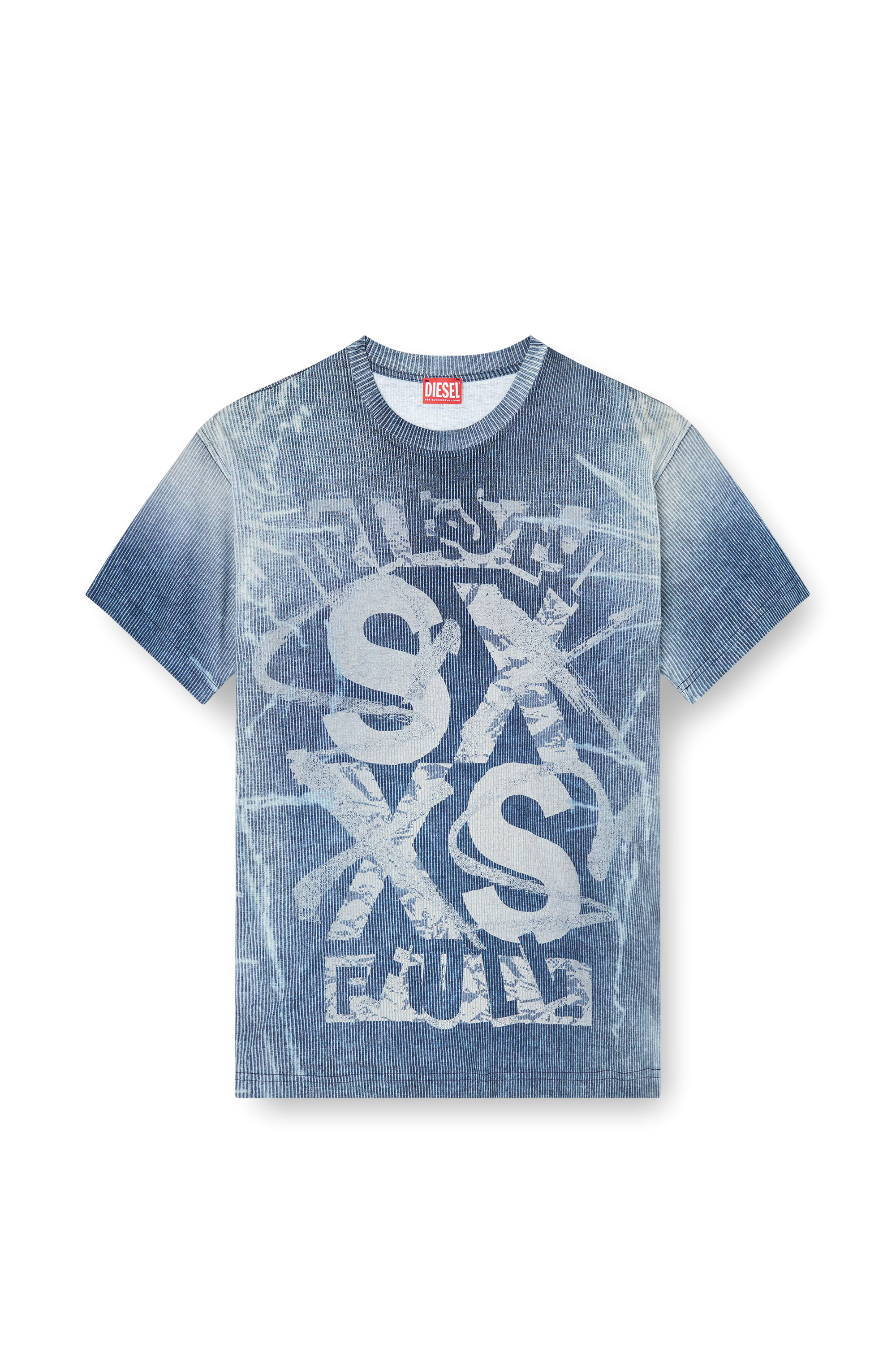 Diesel - T-NORM-R3, Man's T-shirt with rib-knit print in Blue - 4