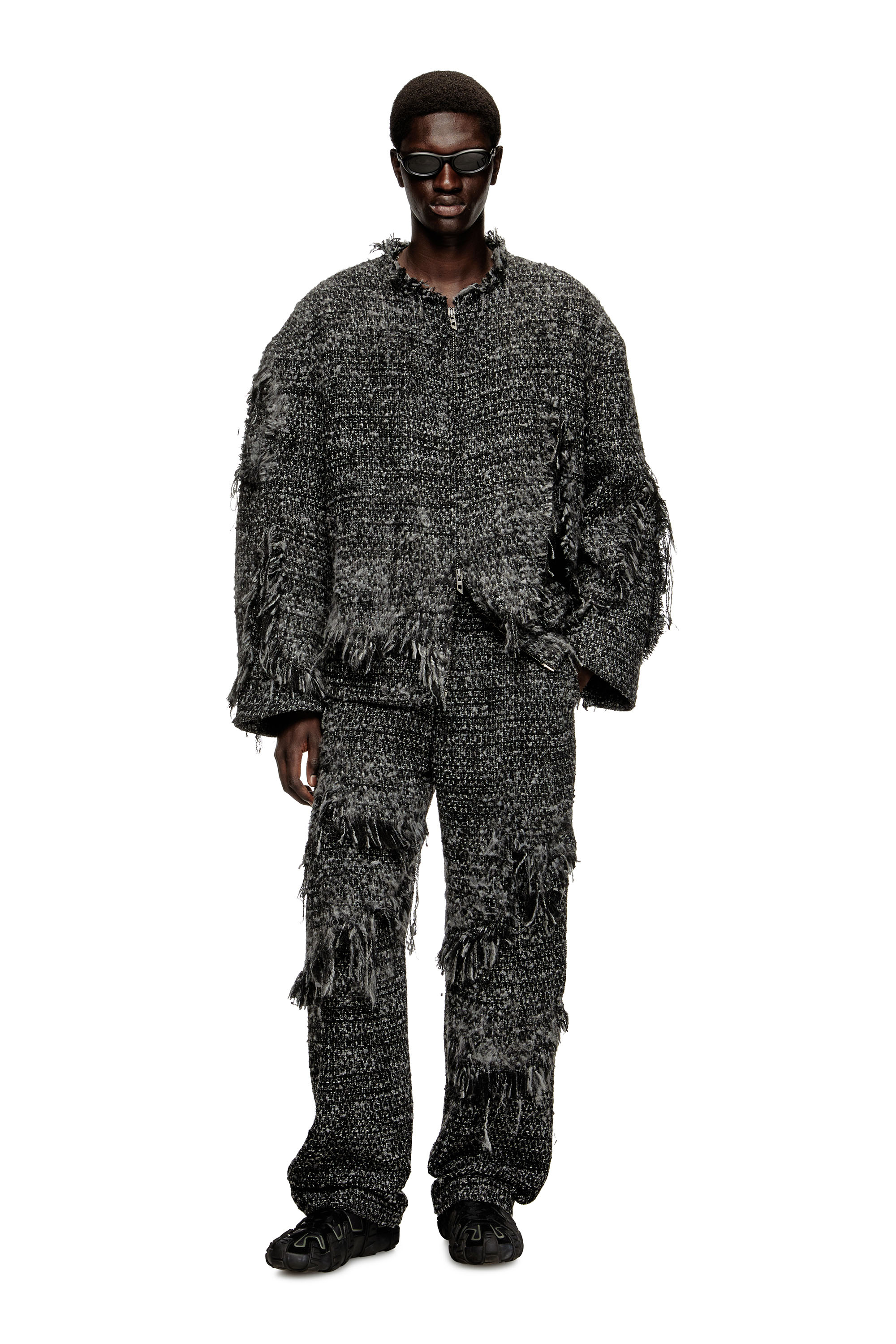 Diesel - P-ABERDEEN-NEW, Man's Layered pants in destroyed bouclé in Black - 2