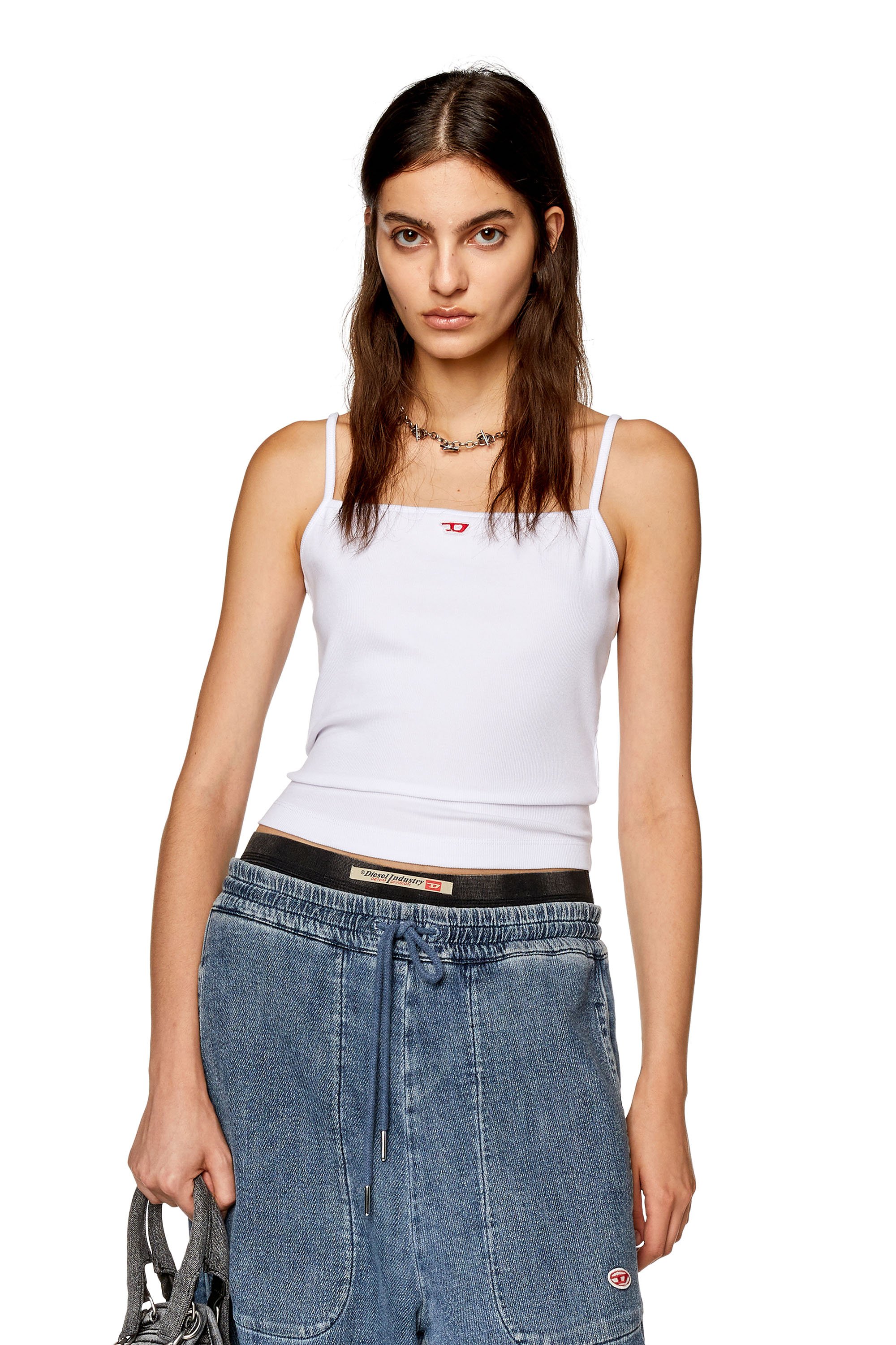 Diesel - T-HOP-D, Woman Cami top with embroidered D patch in White - Image 1