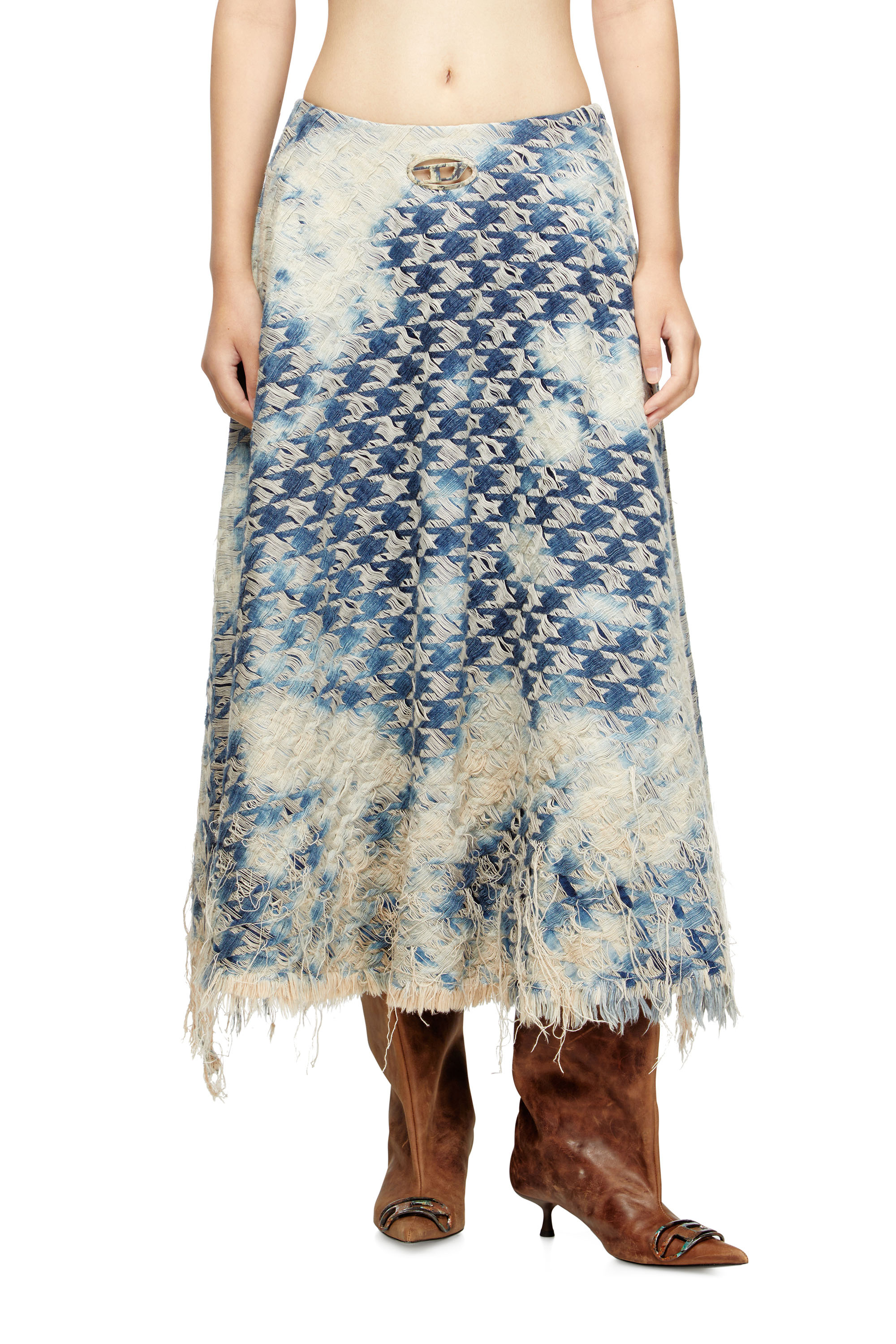 Diesel - DE-ANNET-FSH1, Falda midi en tejido denim con tejido de pata de gallo Mujer in Azul marino - 2