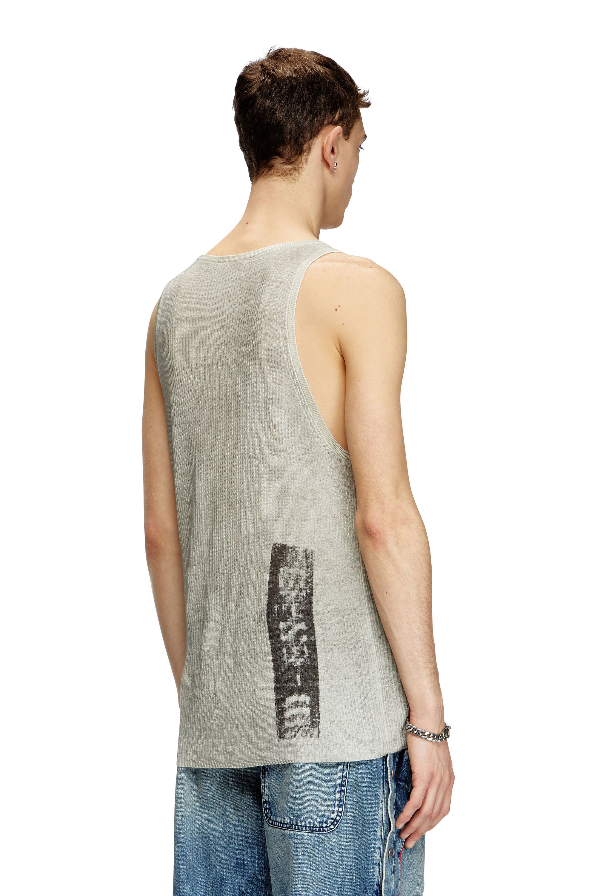 Diesel - K-RICK, Unisex's Rib-knit linen tank top with dirty effect in Beige - 3