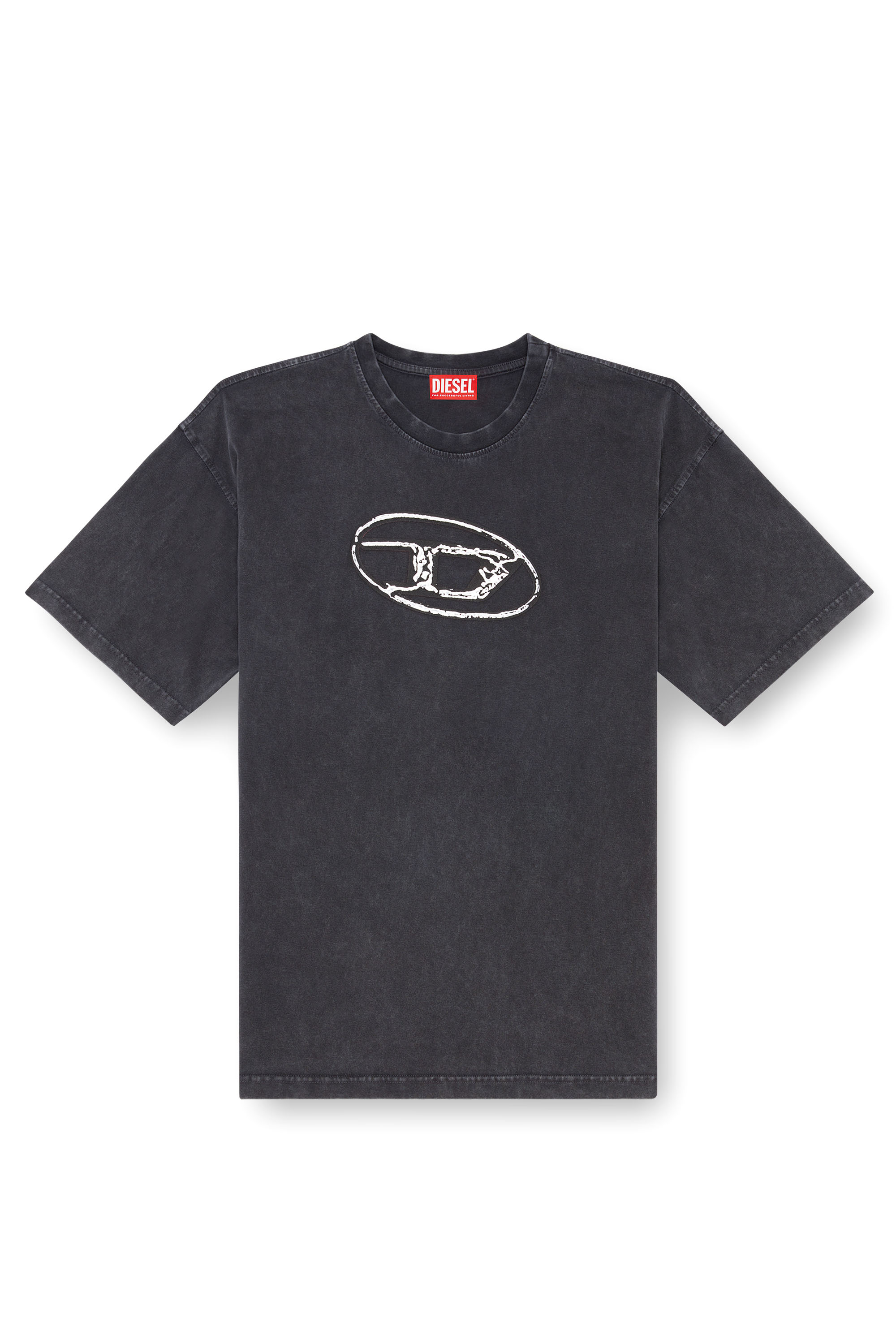 Diesel - T-BOXT-Q22, Camiseta desteñida con estampado Oval D Hombre in Negro - 4