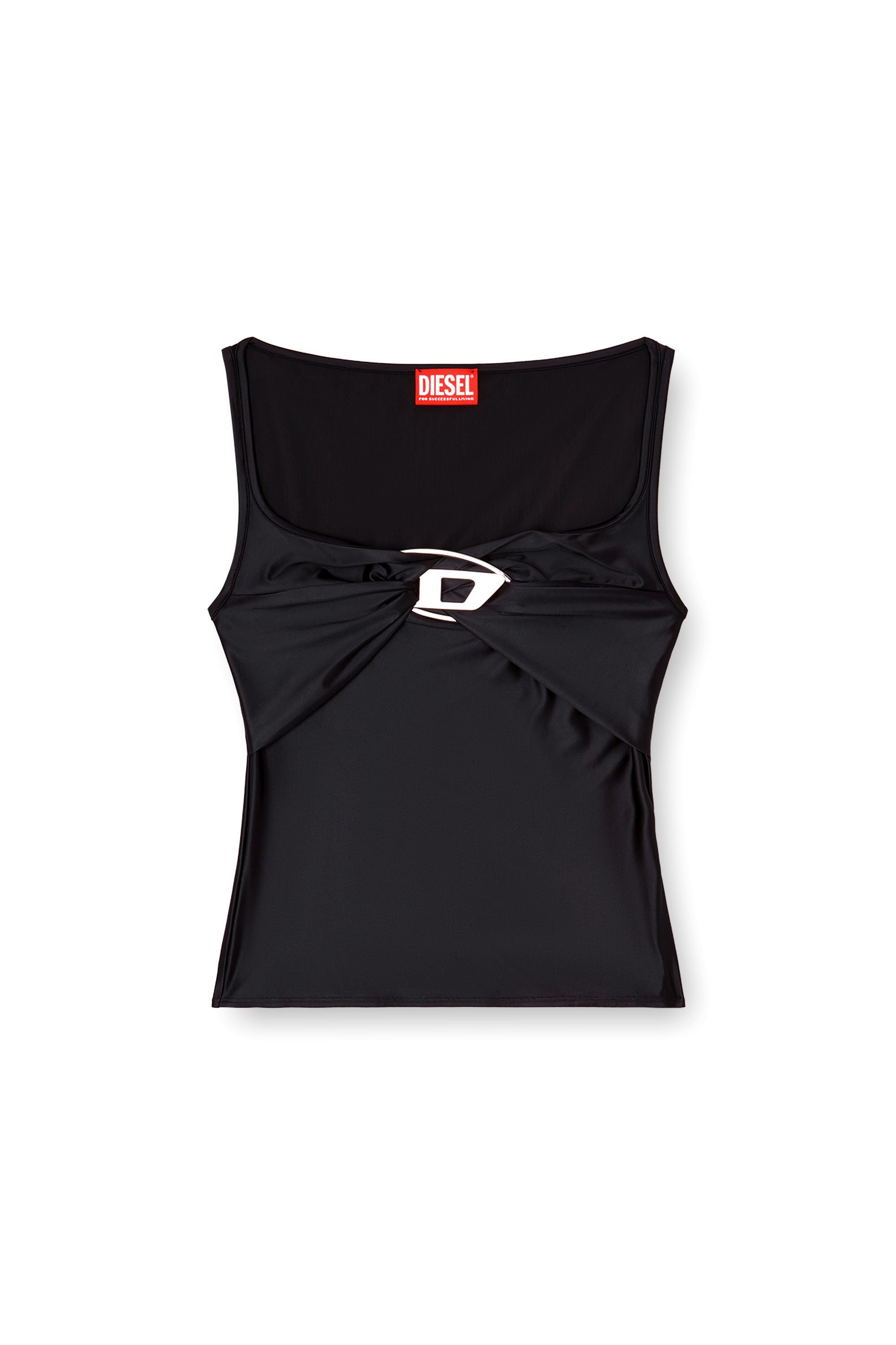 Diesel - T-AMAI, Woman's Nylon jersey top with ruching in Black - 4
