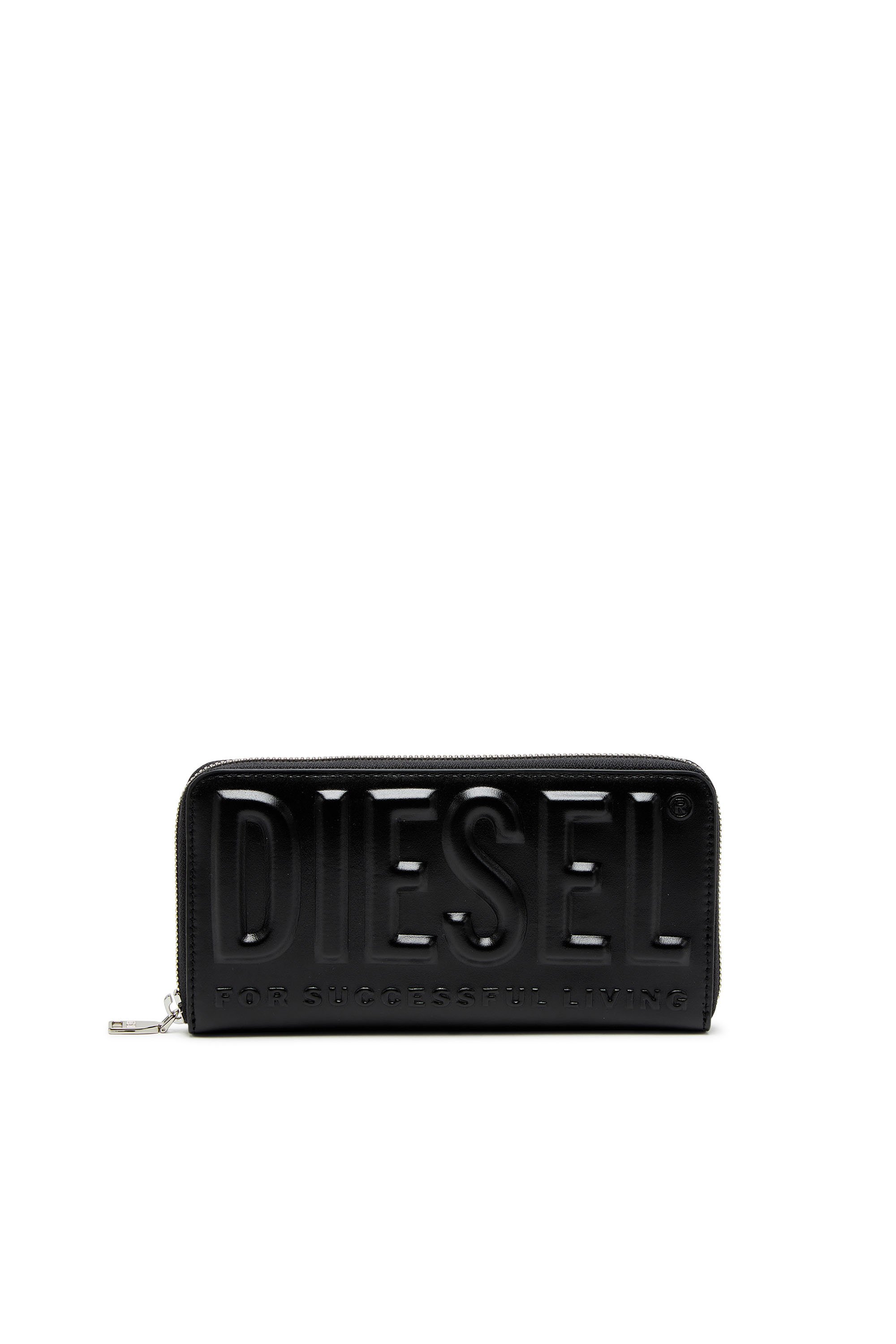 Diesel - DSL 3D -CONTINENTAL ZIP L, Cartera larga con cremallera de piel con el logotipo grabado Hombre in Negro - 1