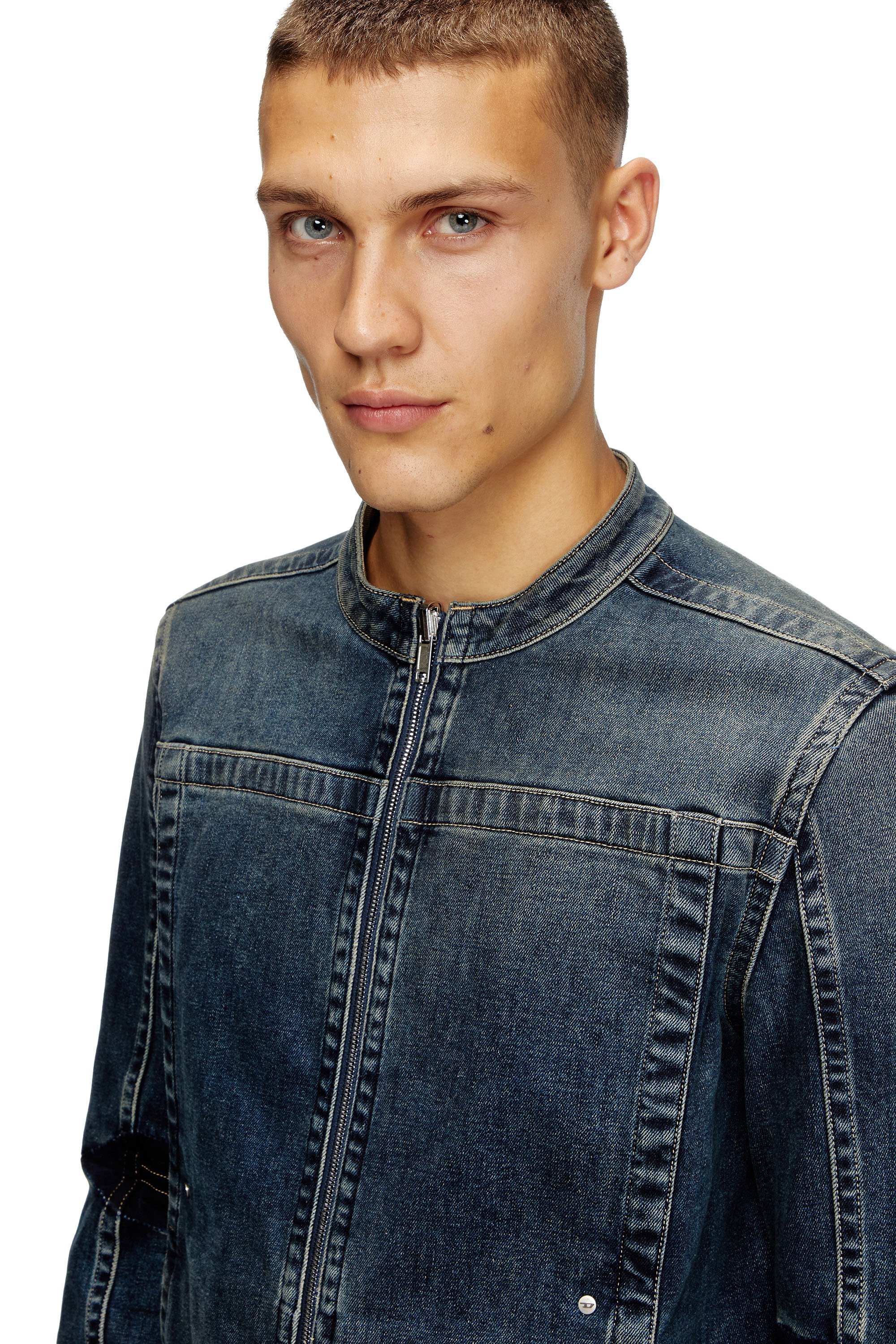 Diesel - D-GLORY-RE, Man's Moto jacket in Rehab denim in Dark Blue - 5