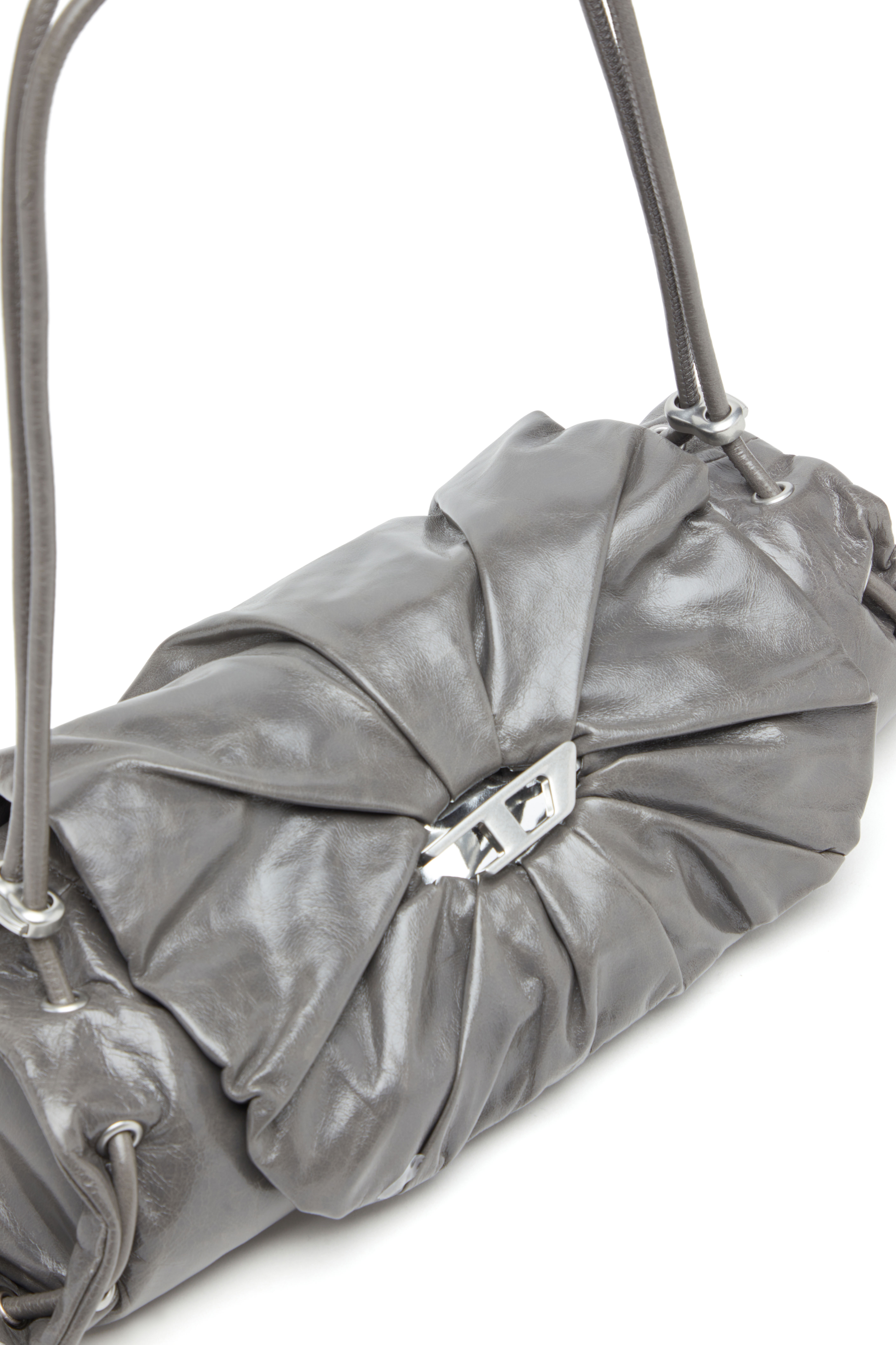 Diesel - SCRUNCH-D SHOULDER S, Woman's Scrunch-D S-Shoulder bag in scrunched leather in Grey - 5