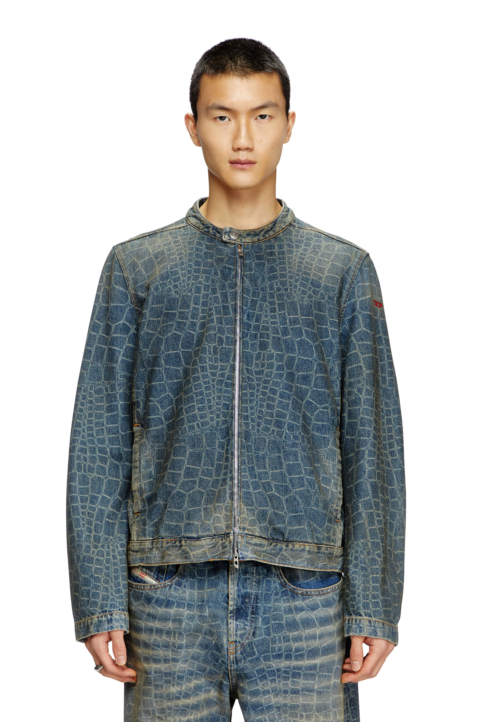 Diesel - CL-D-GLORY-SNAKE, Chaqueta motera en denim con estampado de serpiente Hombre in Azul marino - 1