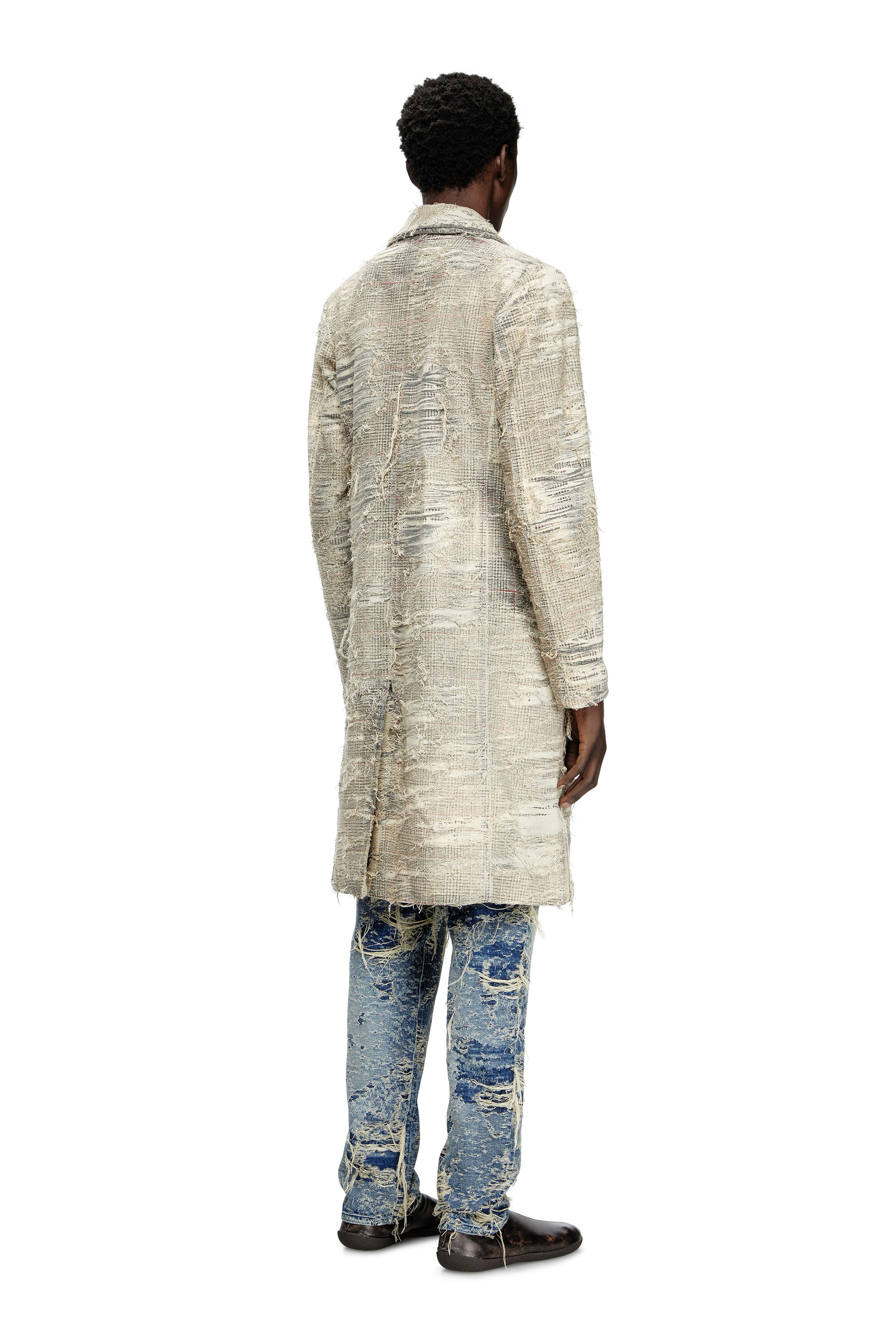 Diesel - D-ISCO-FSG, Man's Coat in distressed Prince of Wales denim in Grey - 3