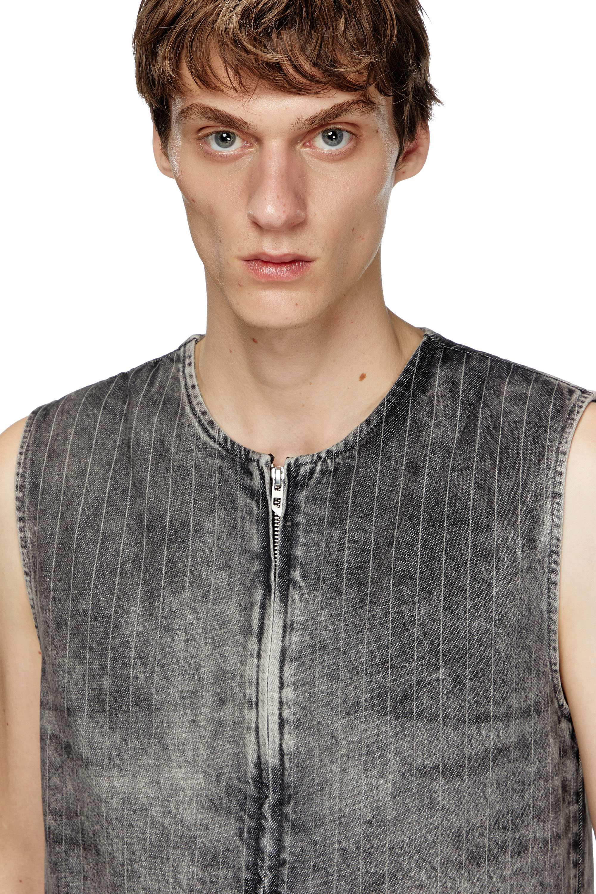 Diesel - D-SUND-S, Unisex's Vest in tailoring pinstripe denim in Grey - 5