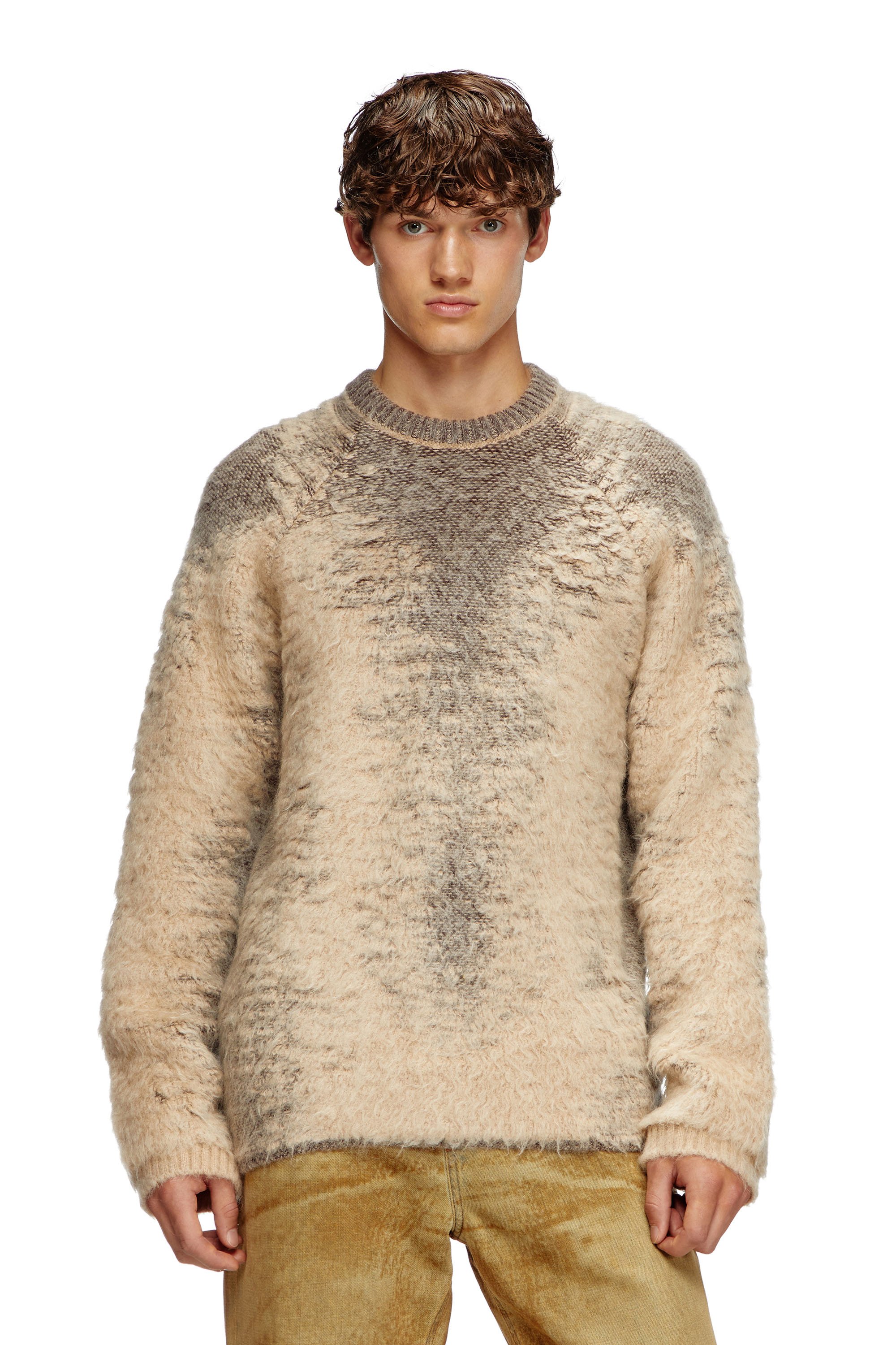 Diesel - K-PENNAC, Man's Mohair-blend jumper with sweat effects in Beige - 1