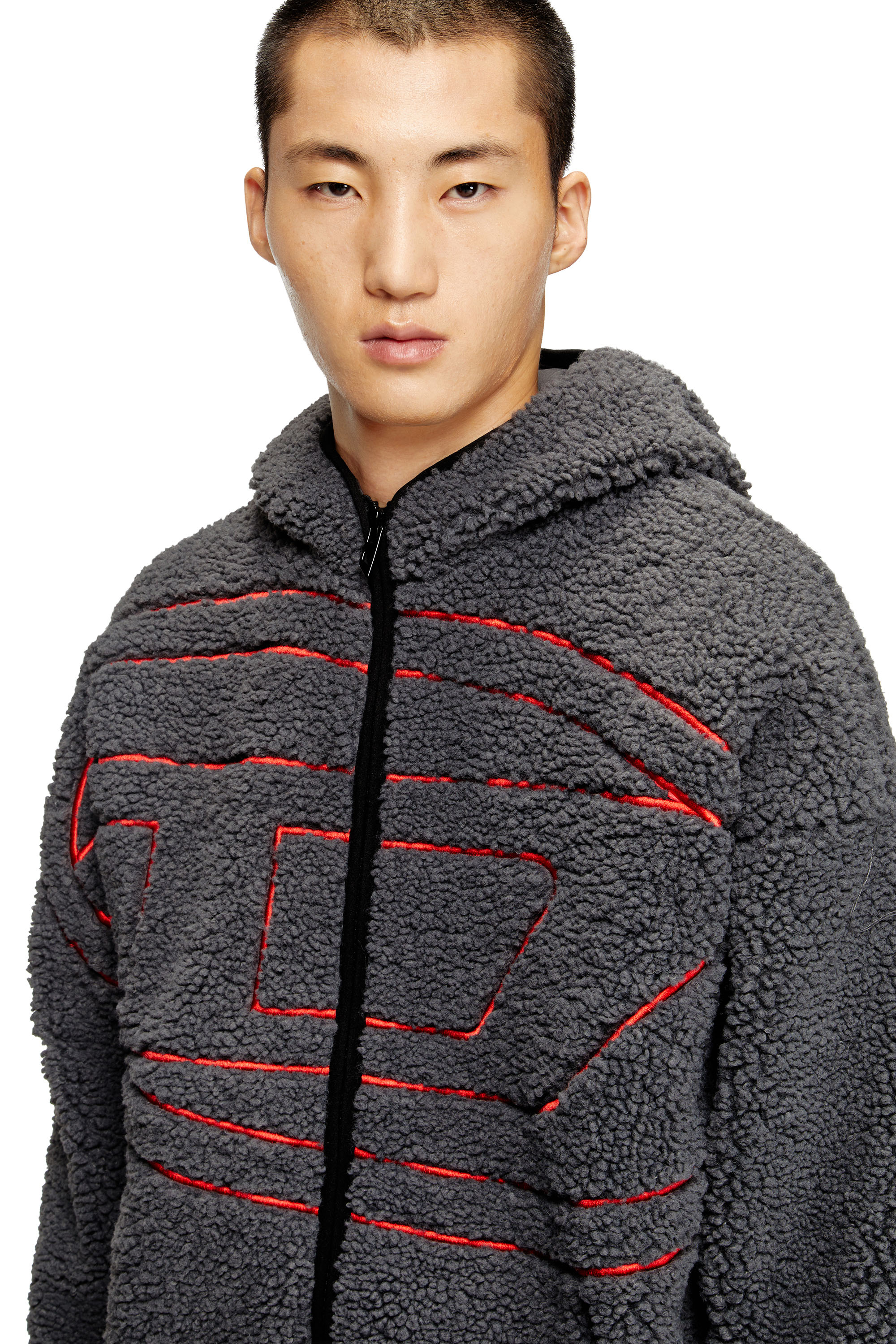 Diesel - S-ZAT, Man's Teddy hoodie sweatshirt in Dark grey - 4