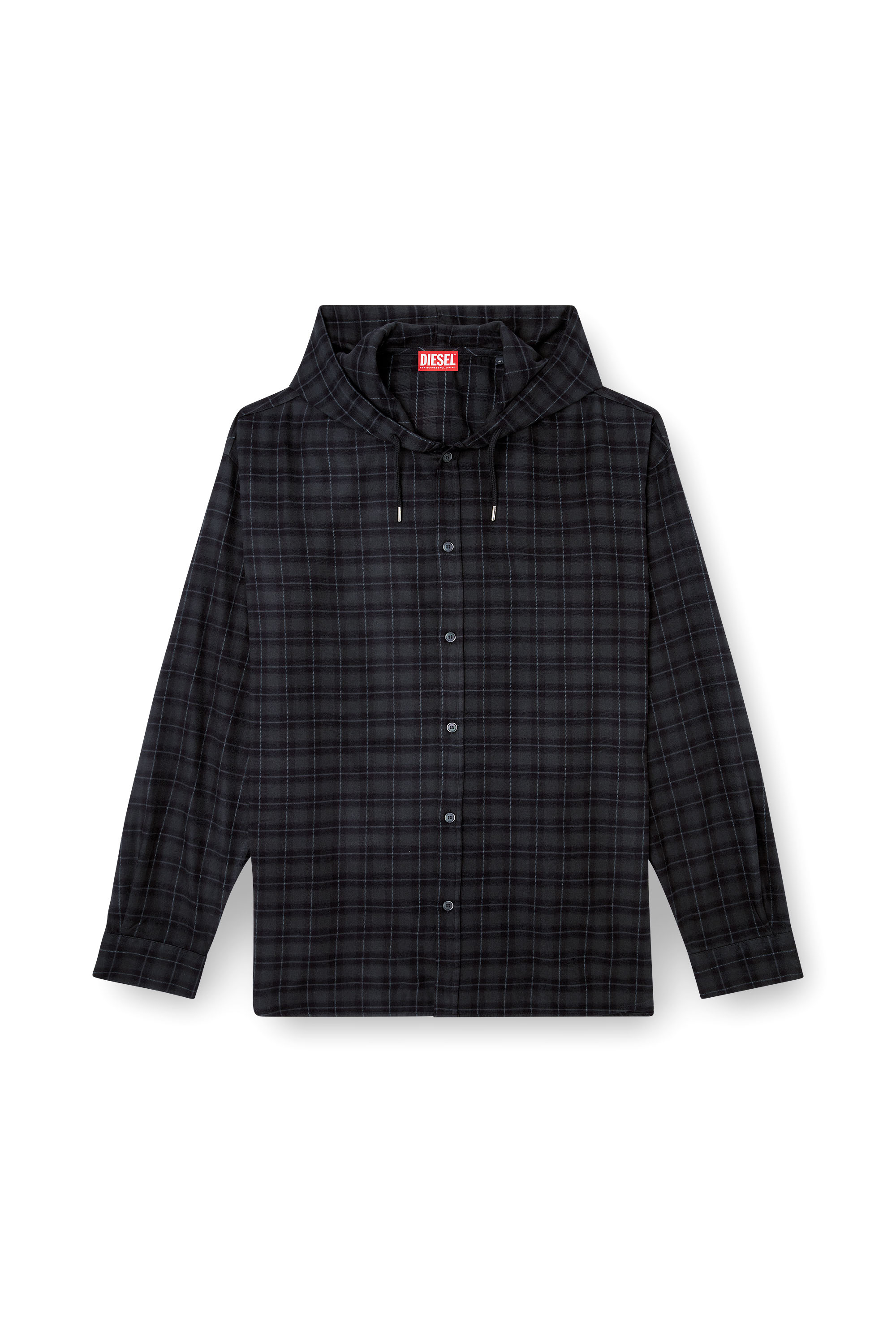 Diesel - S-DEWNY-HOOD-B, Man's Hooded shirt in check flannel in Black - 4