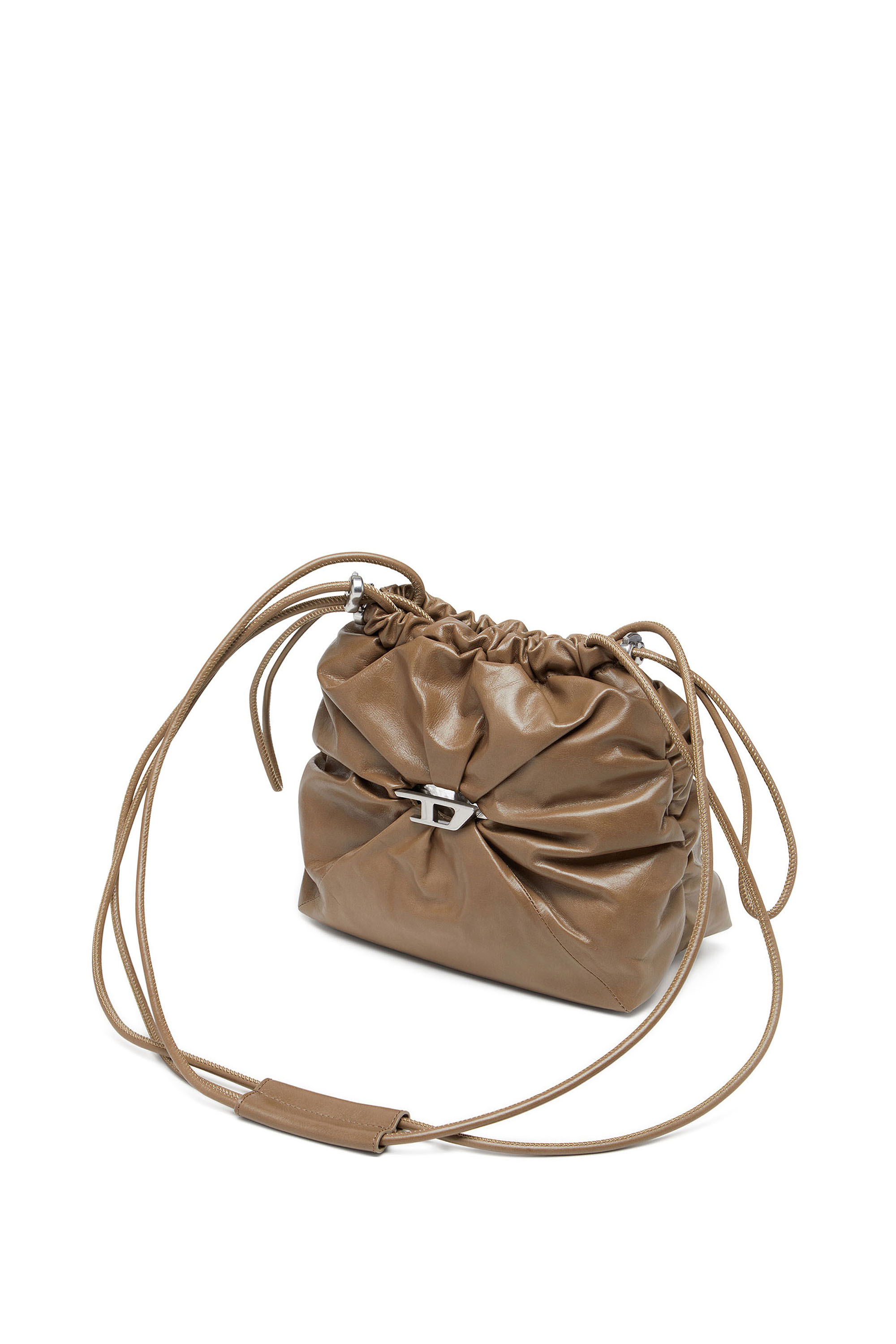 Diesel - SCRUNCH-D BUCKET, Scrunch-D-Bolso tipo cubo en cuero arrugado y brillante Mujer in Marrón - 1