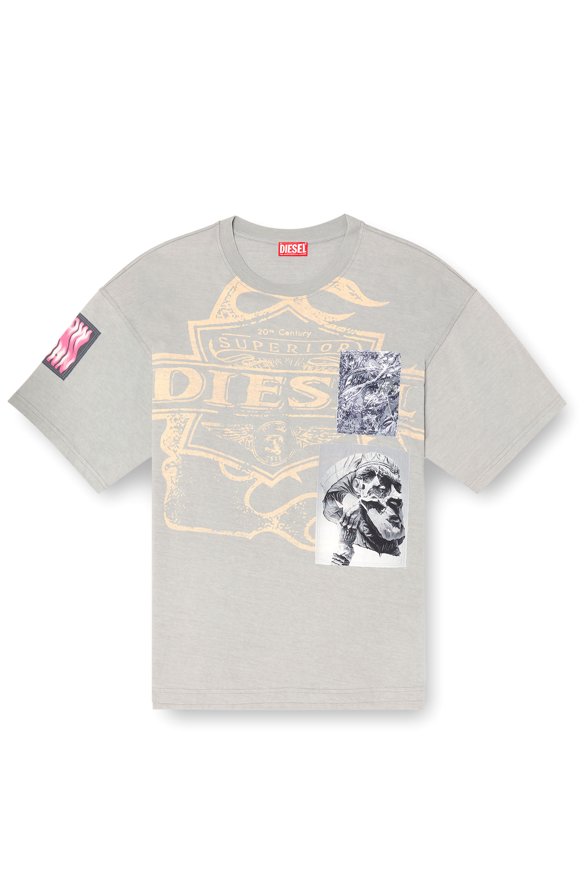 Diesel - T-BOXT-SLITS-R8, Man's T-shirt with patch detail in Grey - 4