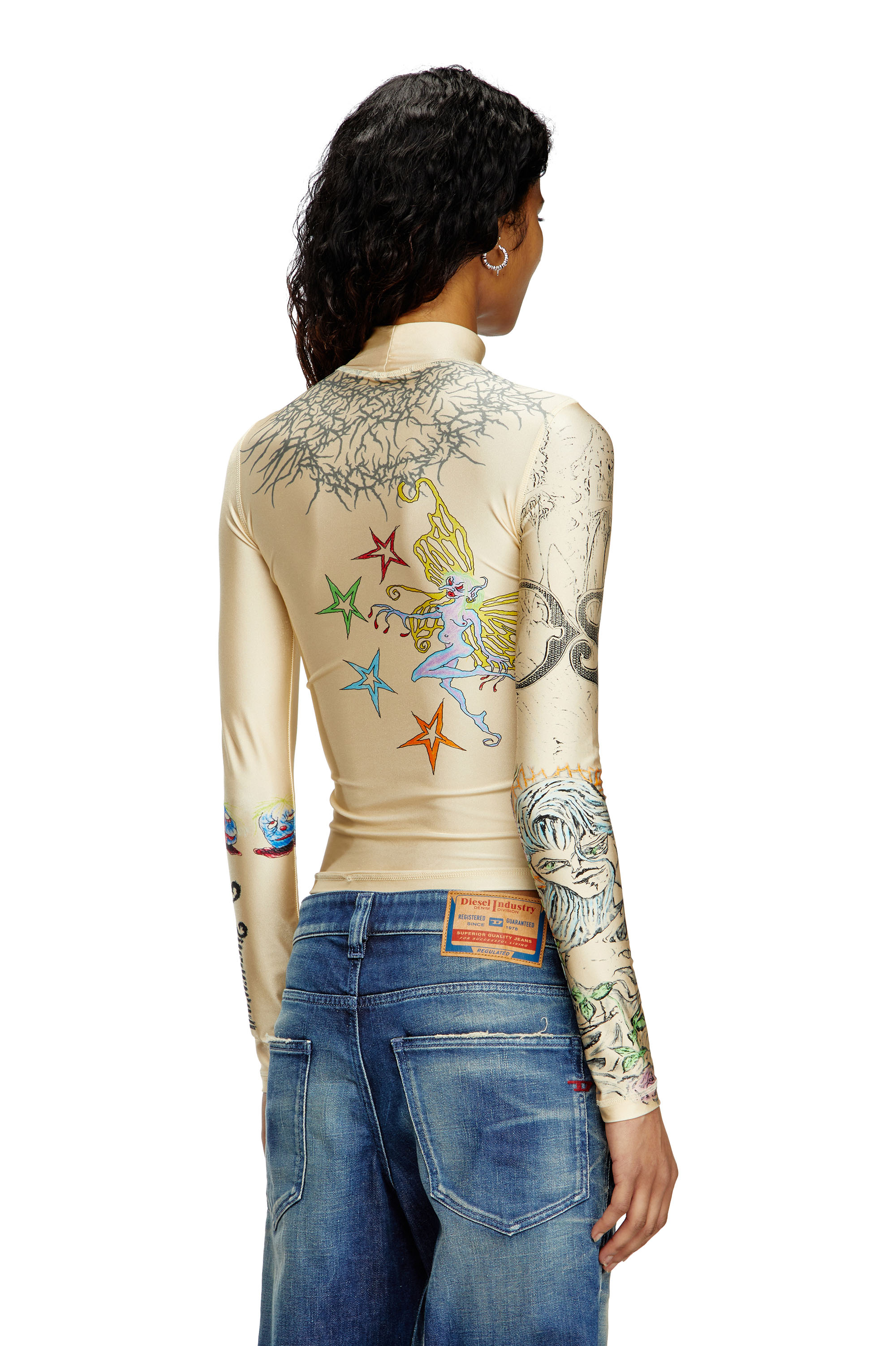 Women's Turtleneck top with tattoo print | Beige | Diesel