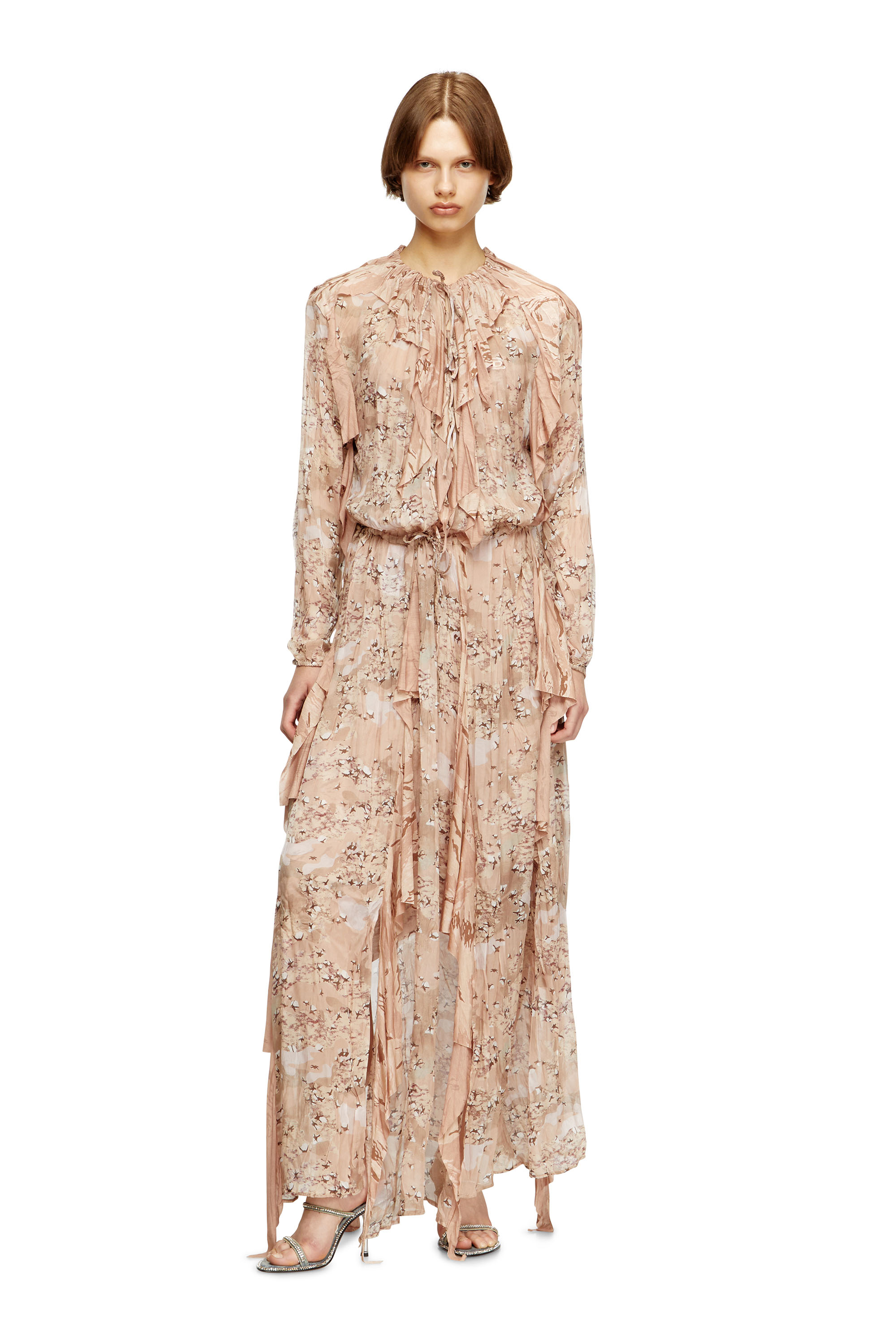 Diesel - D-AZZLING-R1, Maxivestido con volantes de chifón de camuflaje Mujer in ToBeDefined - 2