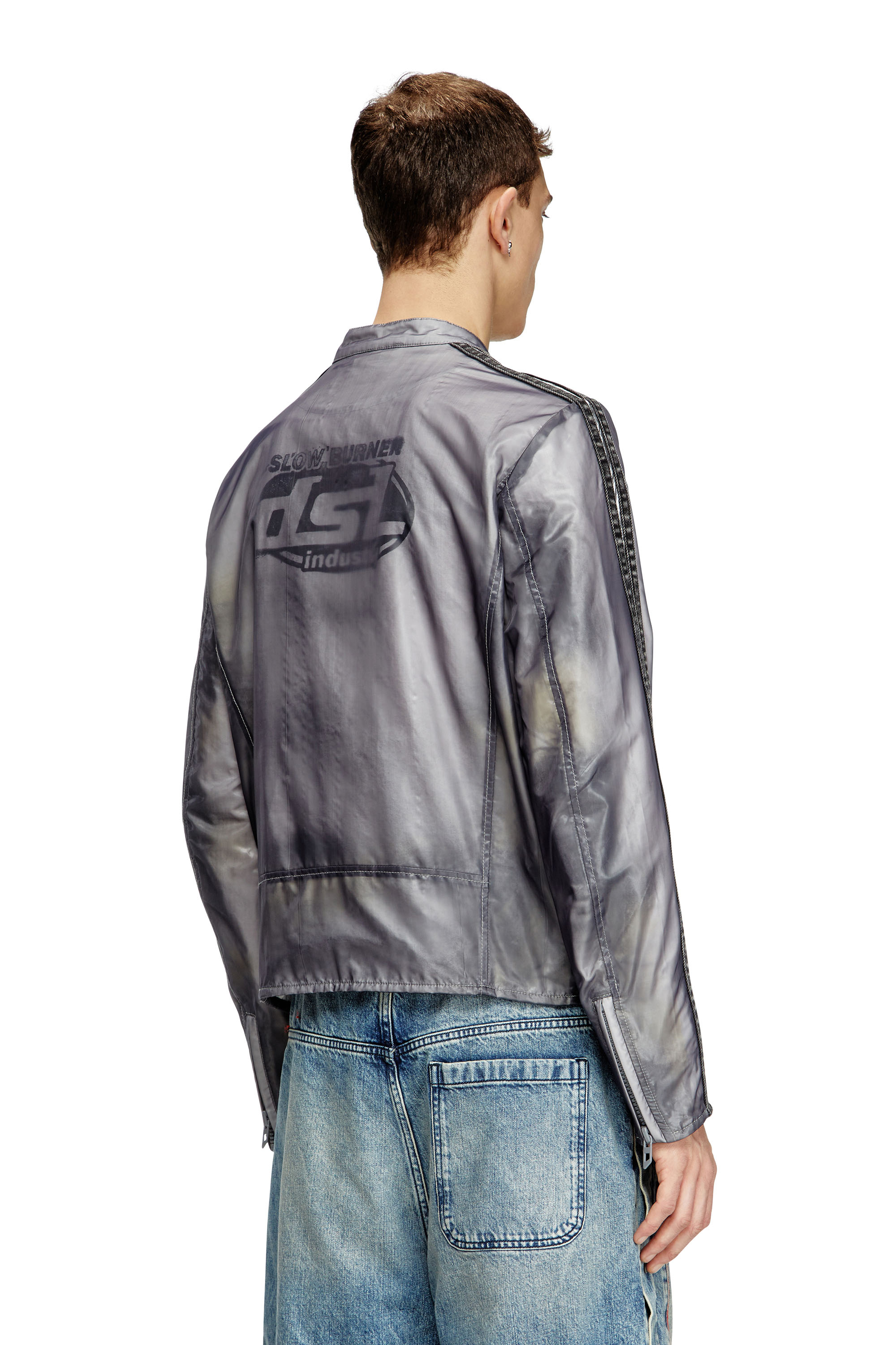 Diesel - J-POP, Man's Biker jacket with transparent effect in Grey - 3