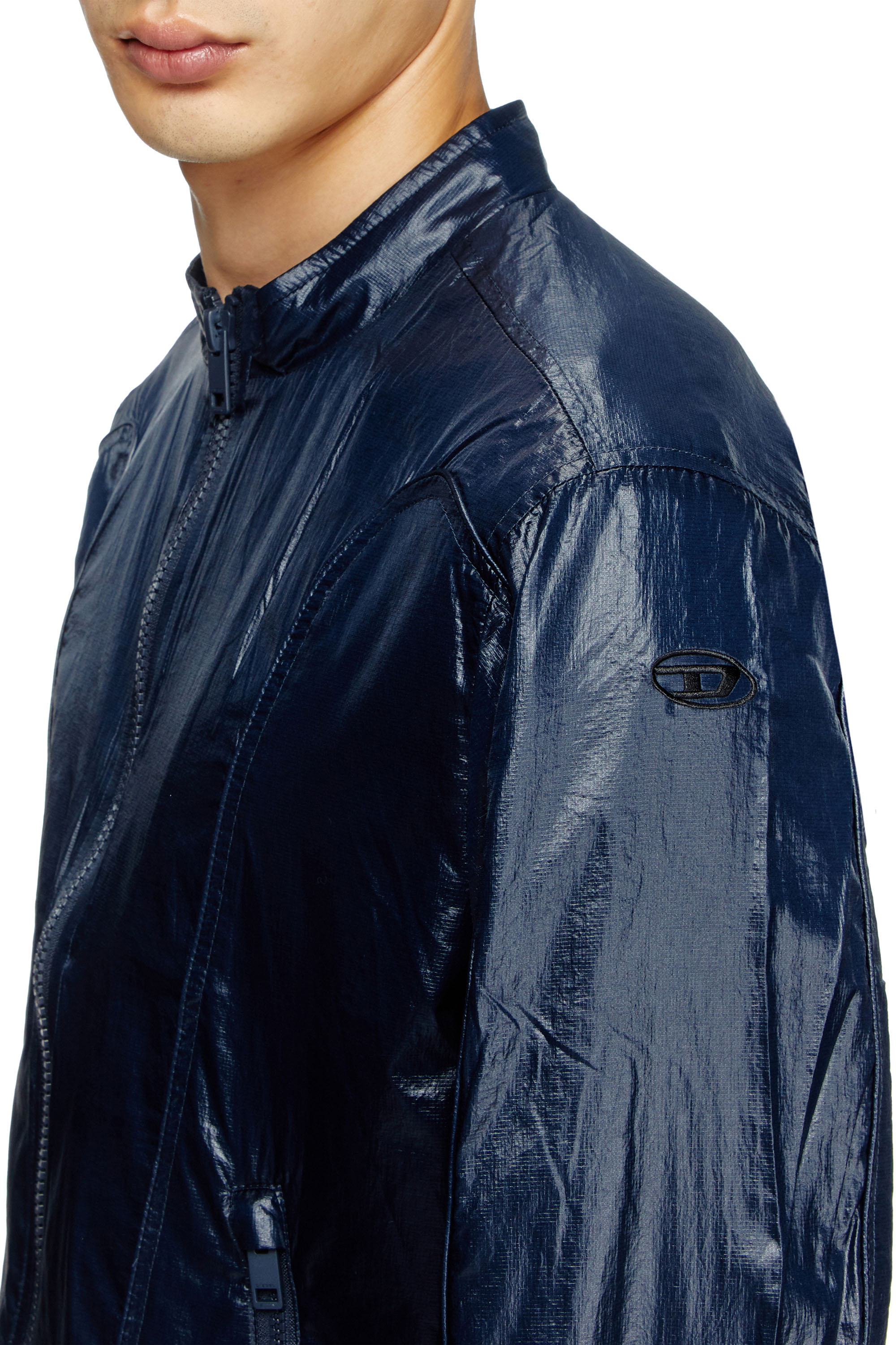 Diesel - J-CLAYS, Man's Biker jacket in shiny ripstop in Blue - 4