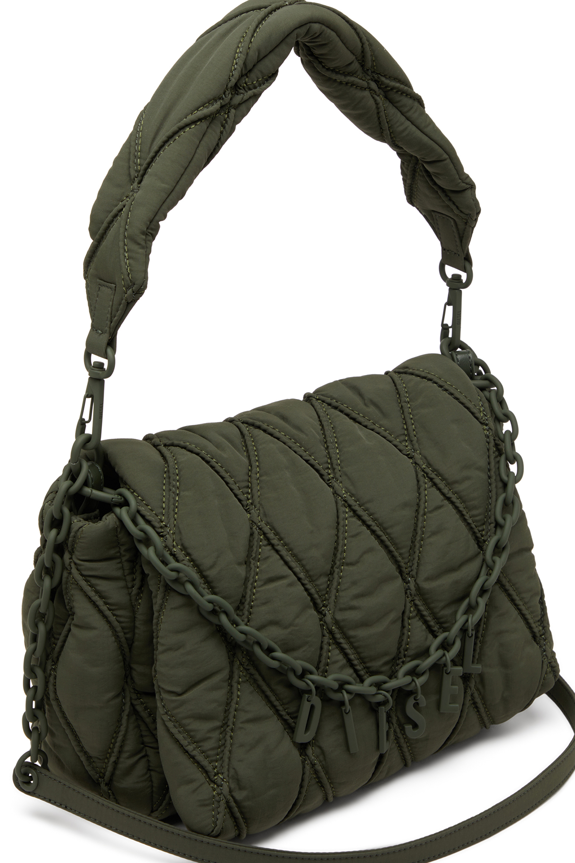 Diesel - CHARM-D SHOULDER M, Woman's Charm-D M-Shoulder bag in quilted nylon in Dark Green - 5