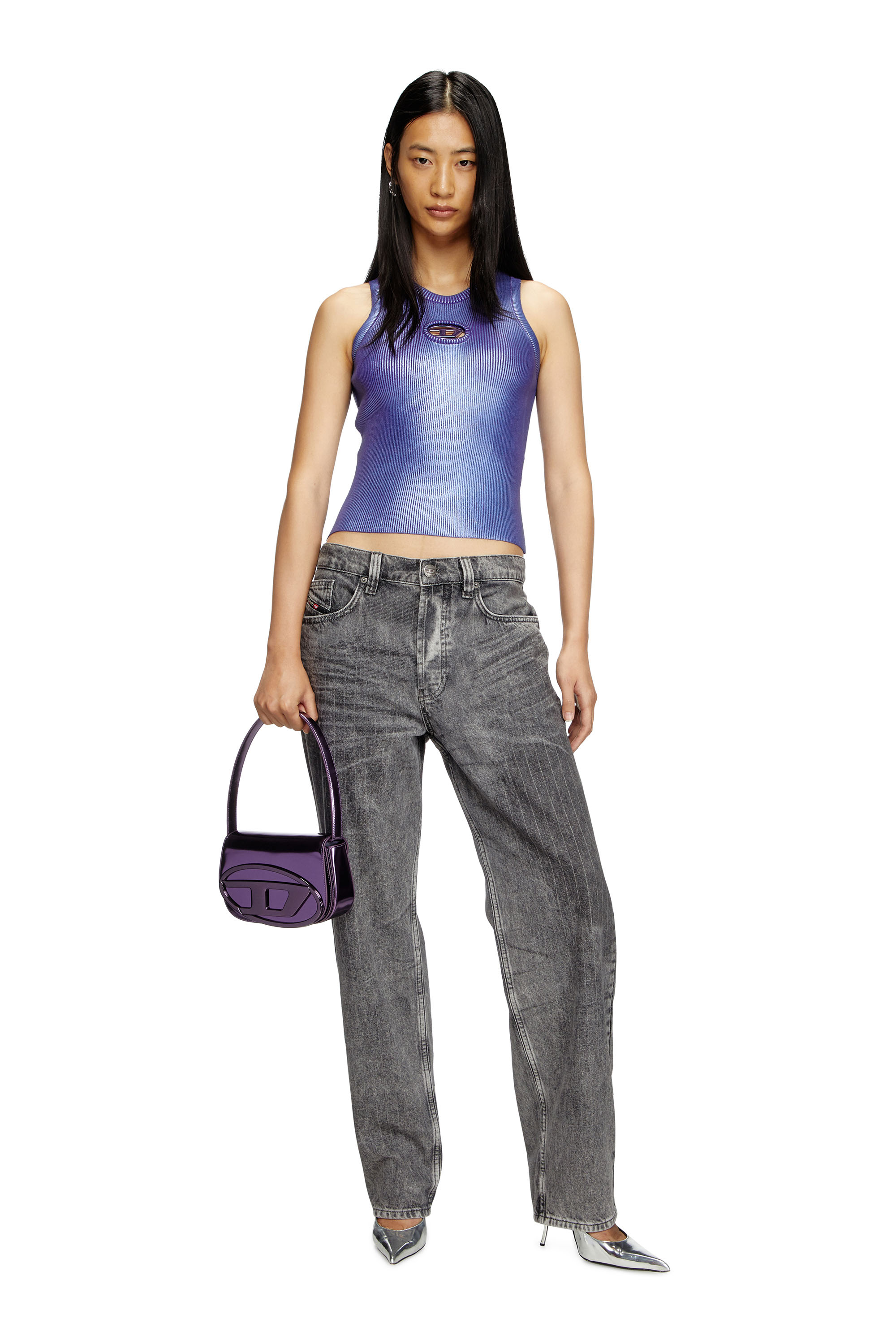 Diesel - 1DR, 1DR-Bolso icónico de hombro redondo de cuero espejado Mujer in Morado - 6