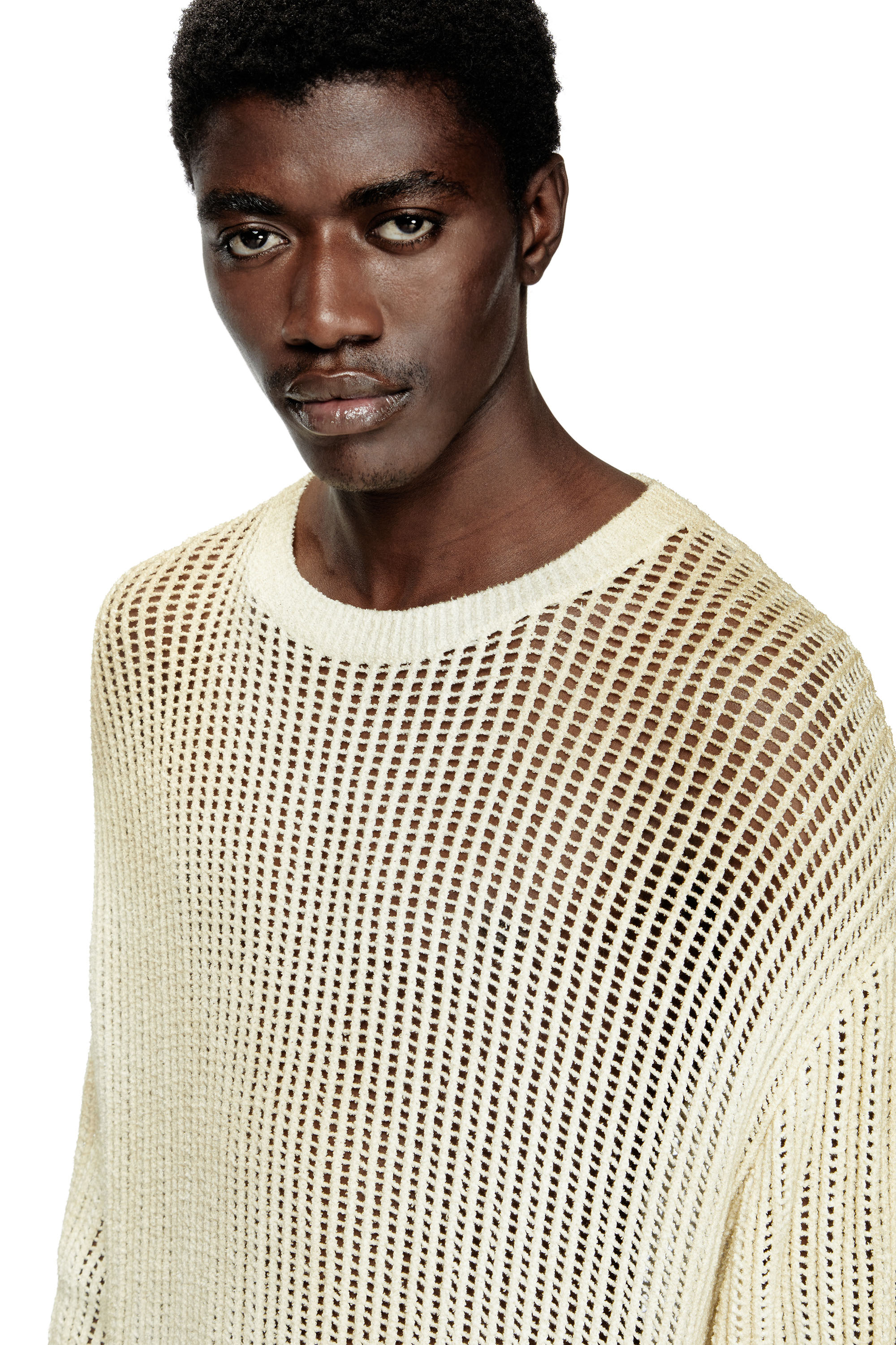 Diesel - K-SKUAT, Man's Open-knit jumper with distressed effect in Beige - 4