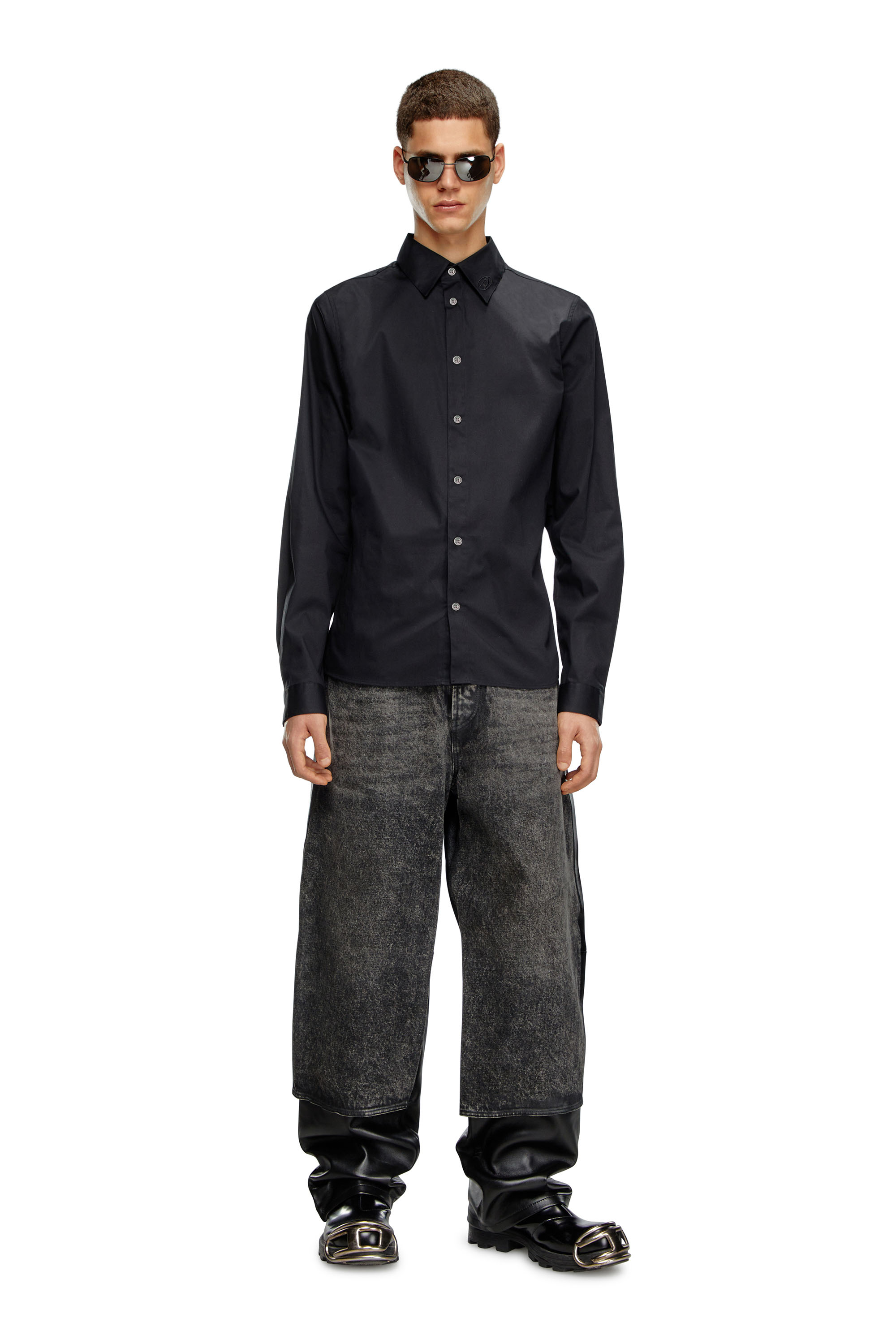 Diesel - S-FITTY-A, Man Formal shirt with logo-embroidered collar in Black - Image 4