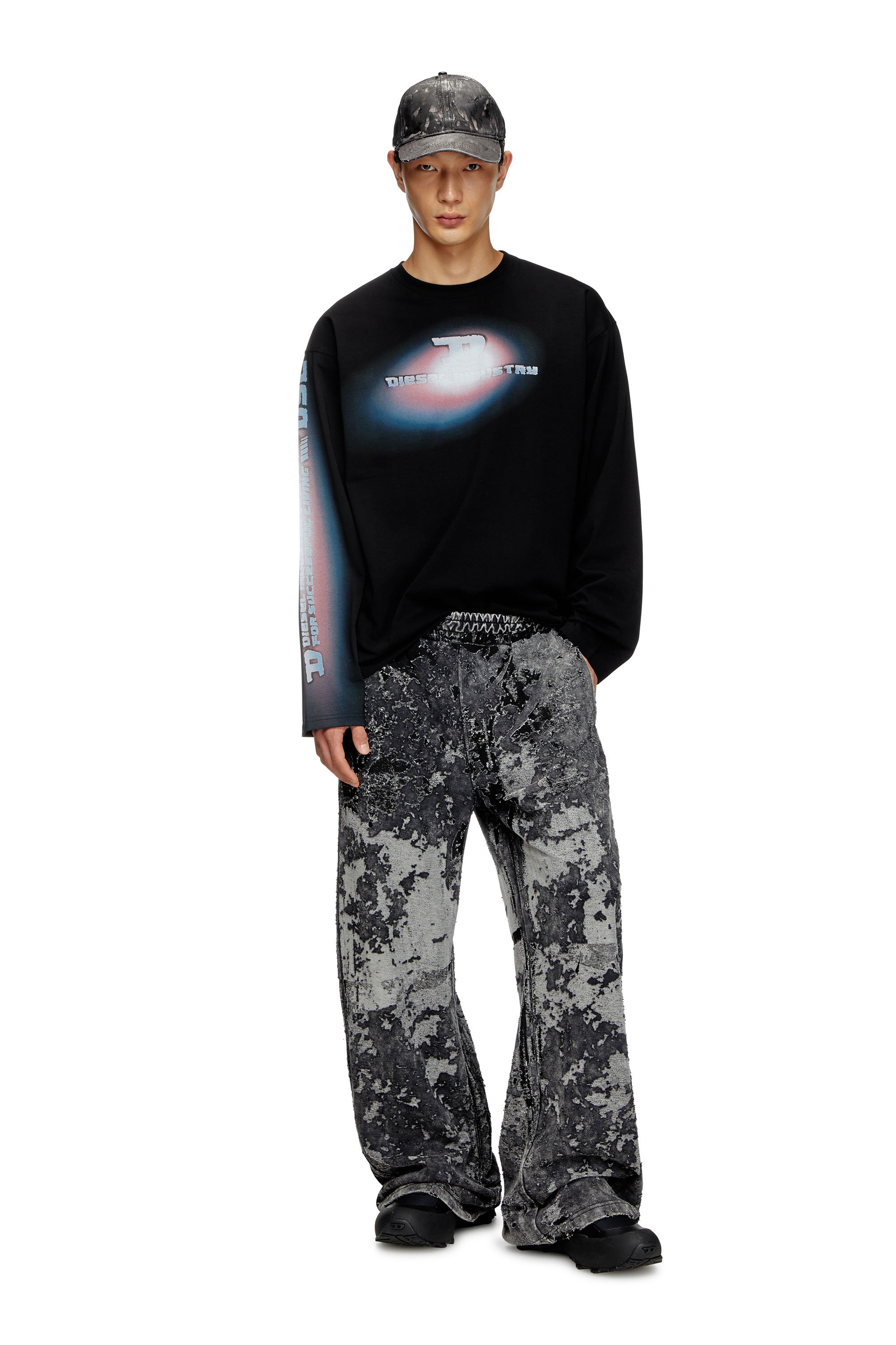 Diesel - P-MARTIS-SHOW, Man's Burnout track pants with camo effect in Black - 2