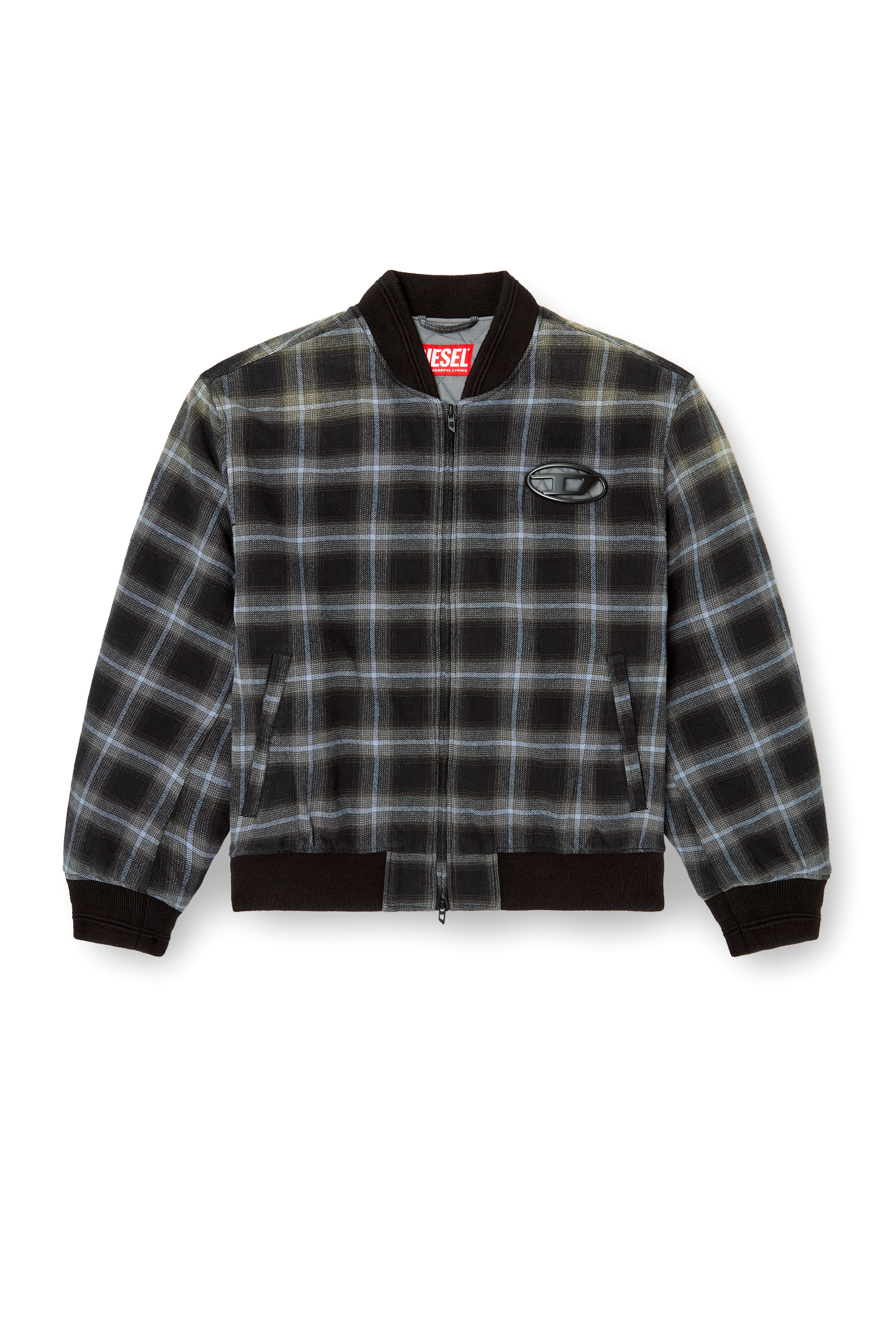 Diesel - J-SAINT, Man's Padded bomber jacket in check flannel in Black/Blue - 5