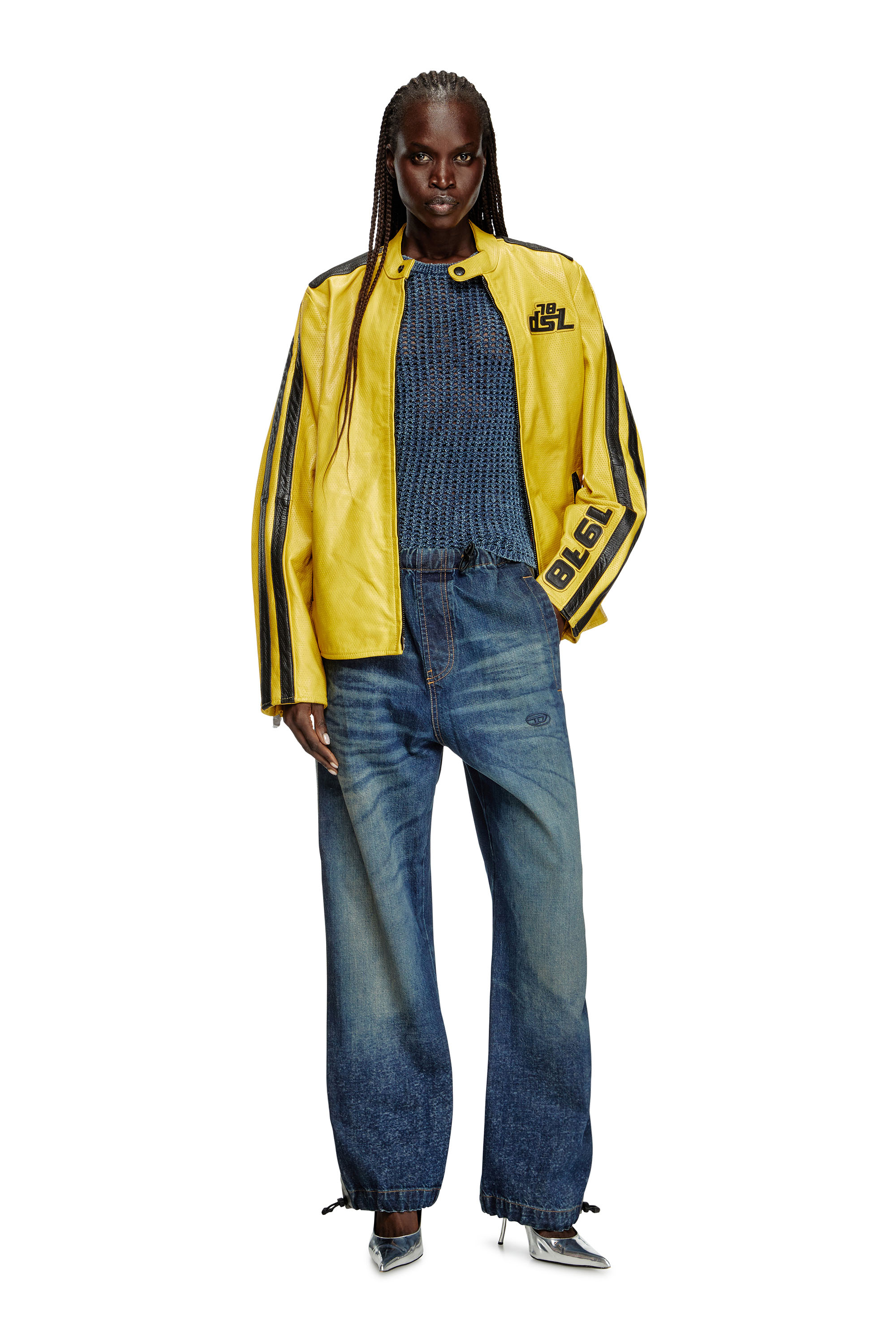 Diesel - L-POP, Chaqueta de motorista de cuero perforado Unisex in Amarillo - 6