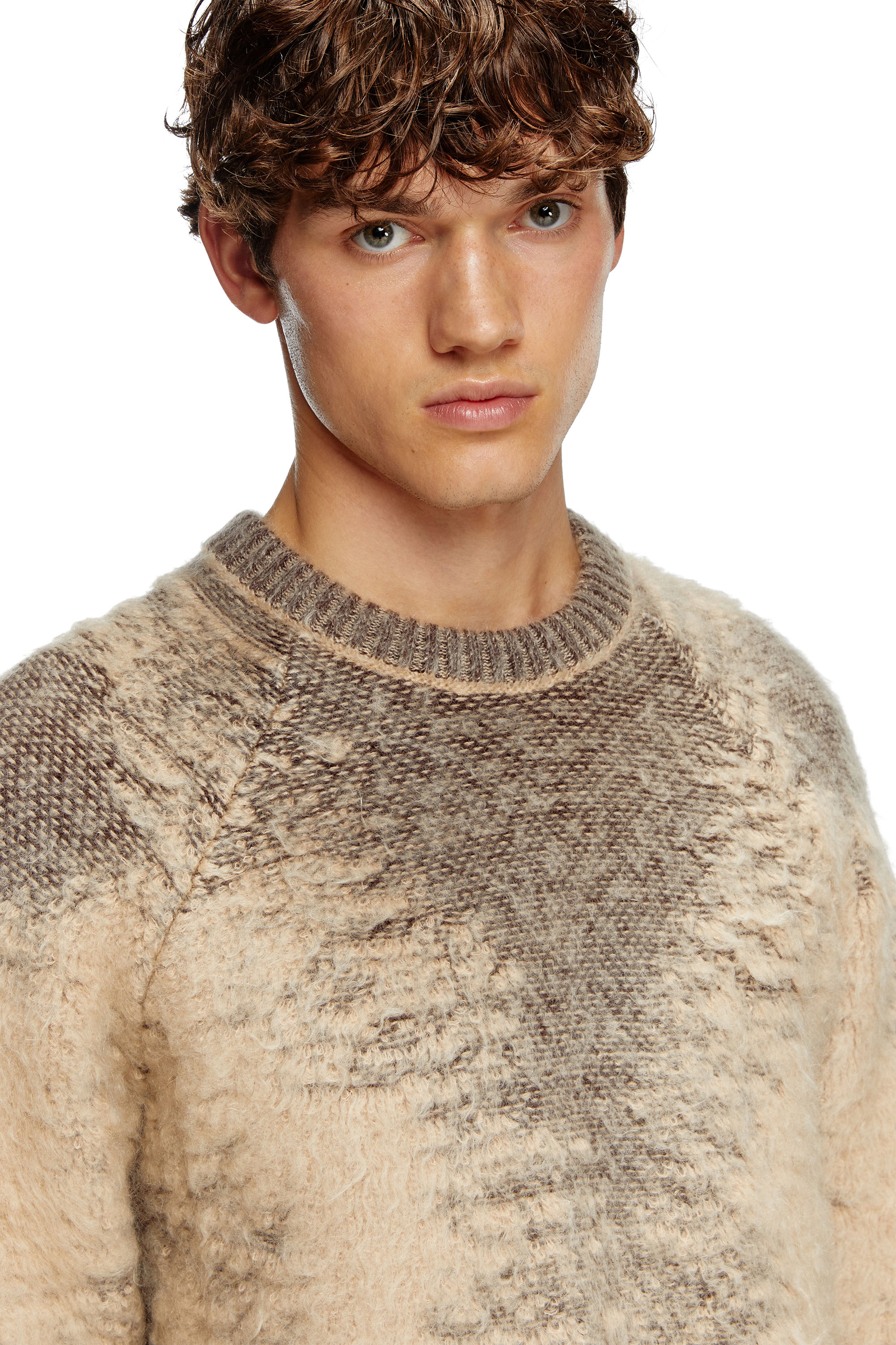 Diesel - K-PENNAC, Man's Mohair-blend jumper with sweat effects in Beige - 4