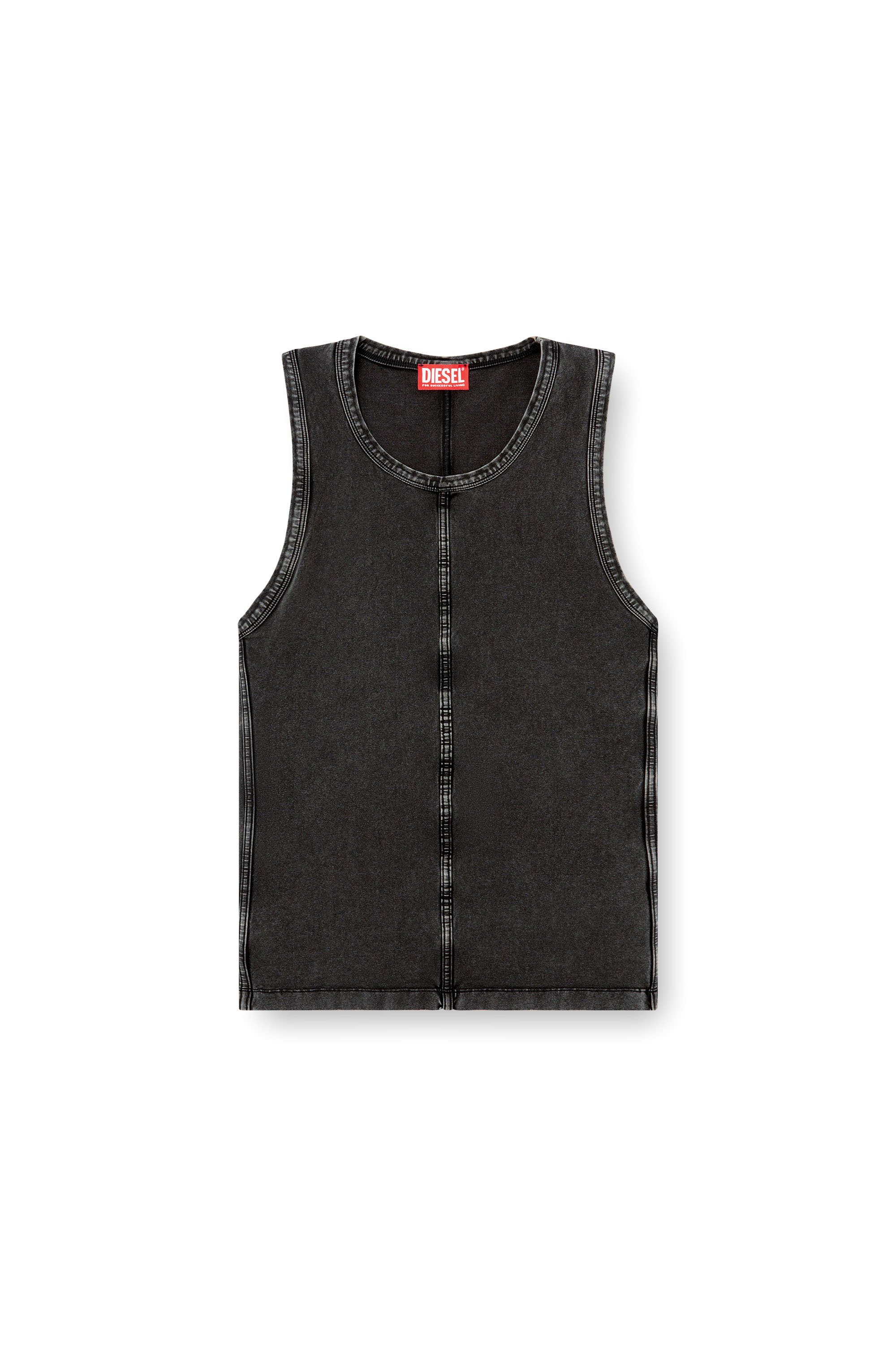 Diesel - T-MELY-SL, Camiseta de tirantes en tejido de punto de aspecto denim Hombre in Negro - 3