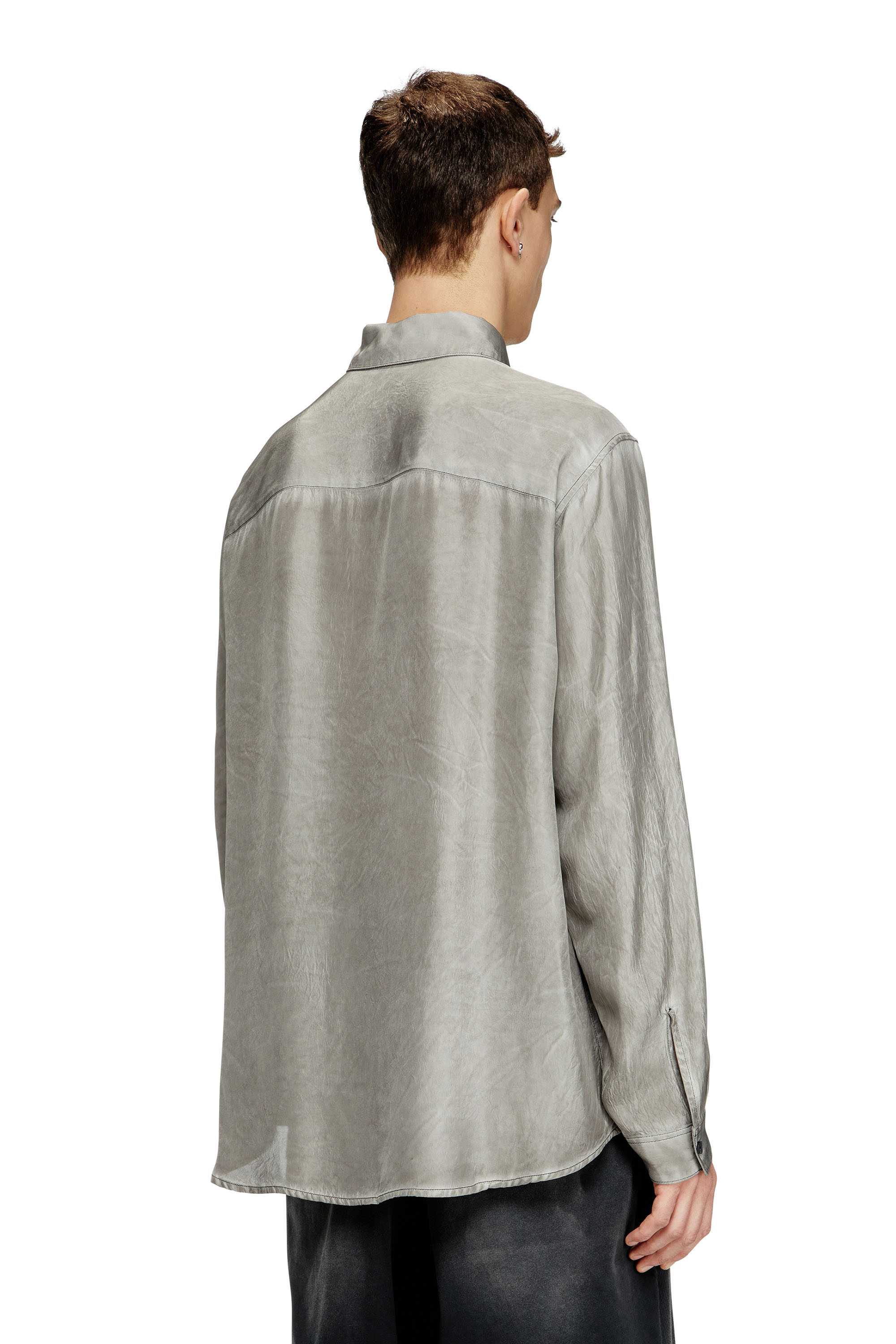 Diesel - S-LEON, Camisa de tejido fluido arrugada con cuello y logotipo Unisex in Gris - 3