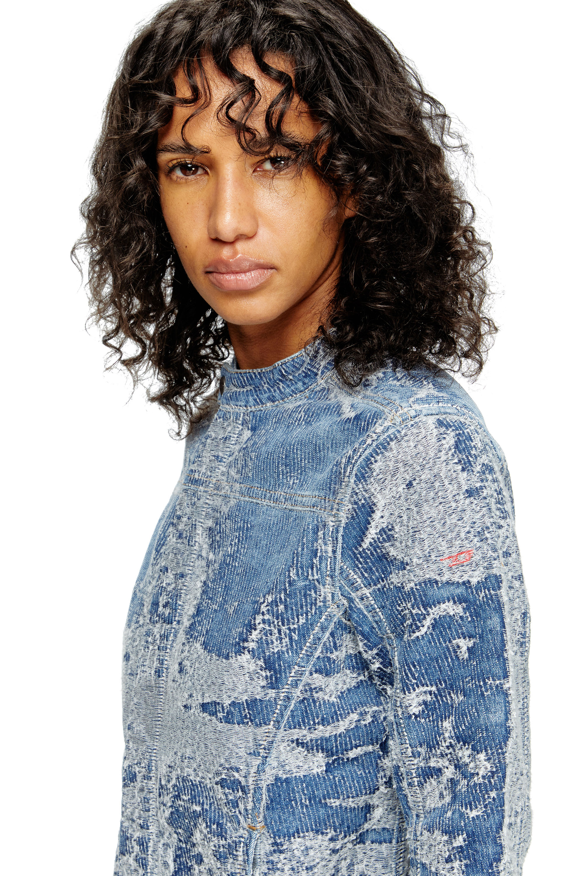 Diesel - DE-MOR-S1, Chaqueta de denim en jacquard desgastado Mujer in Azul marino - 4