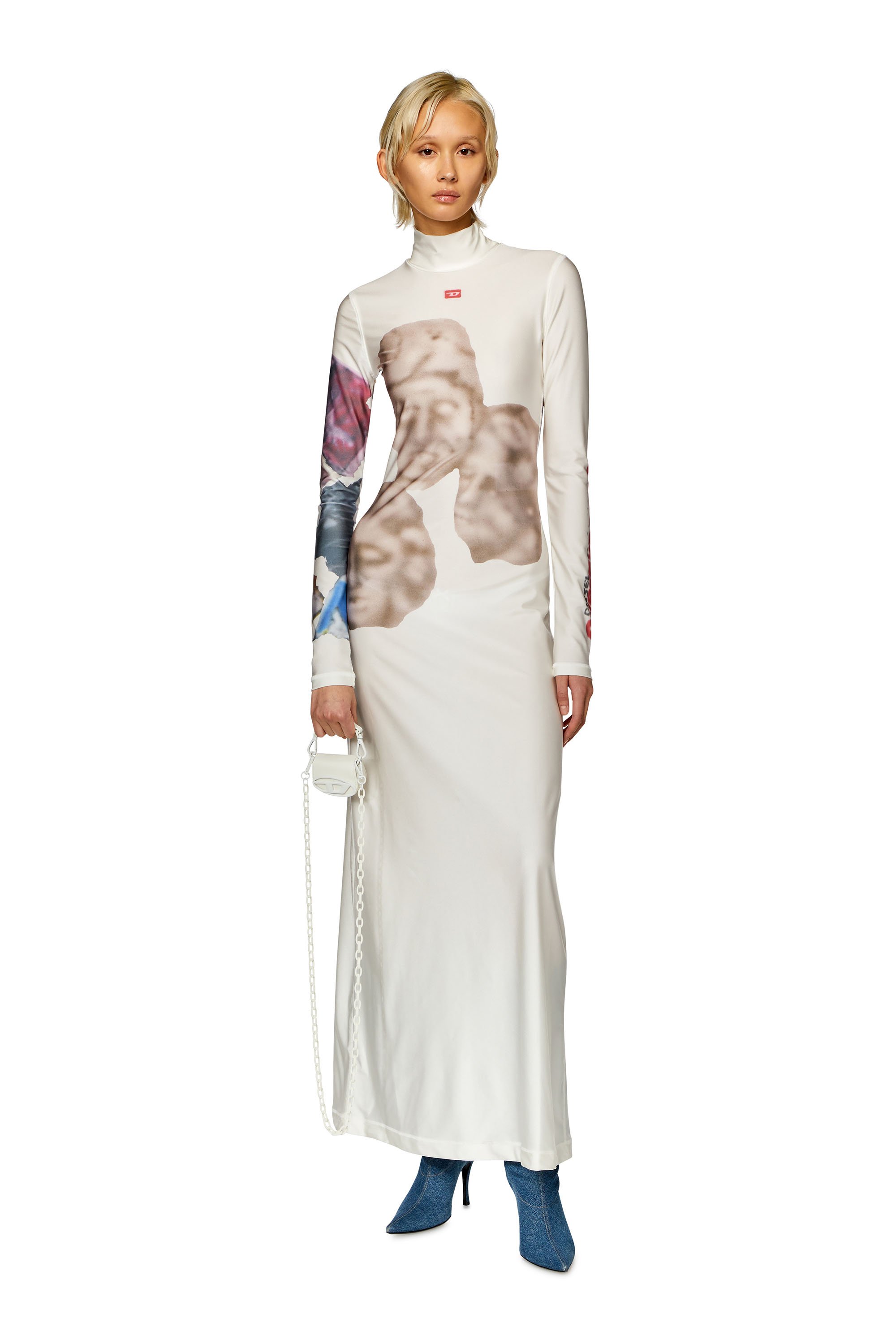 Diesel - D-ELEO, Woman Long turtleneck dress with graphic prints in White - Image 1