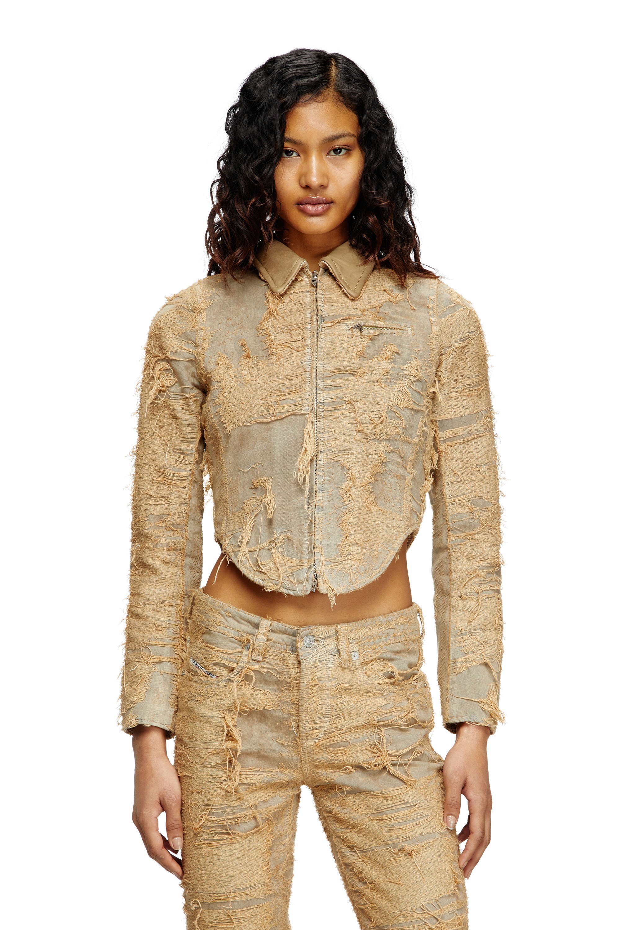 Diesel - DE-NEA-FSG, Woman's Slim jacket in overdyed floating-thread denim in Light Brown - 1