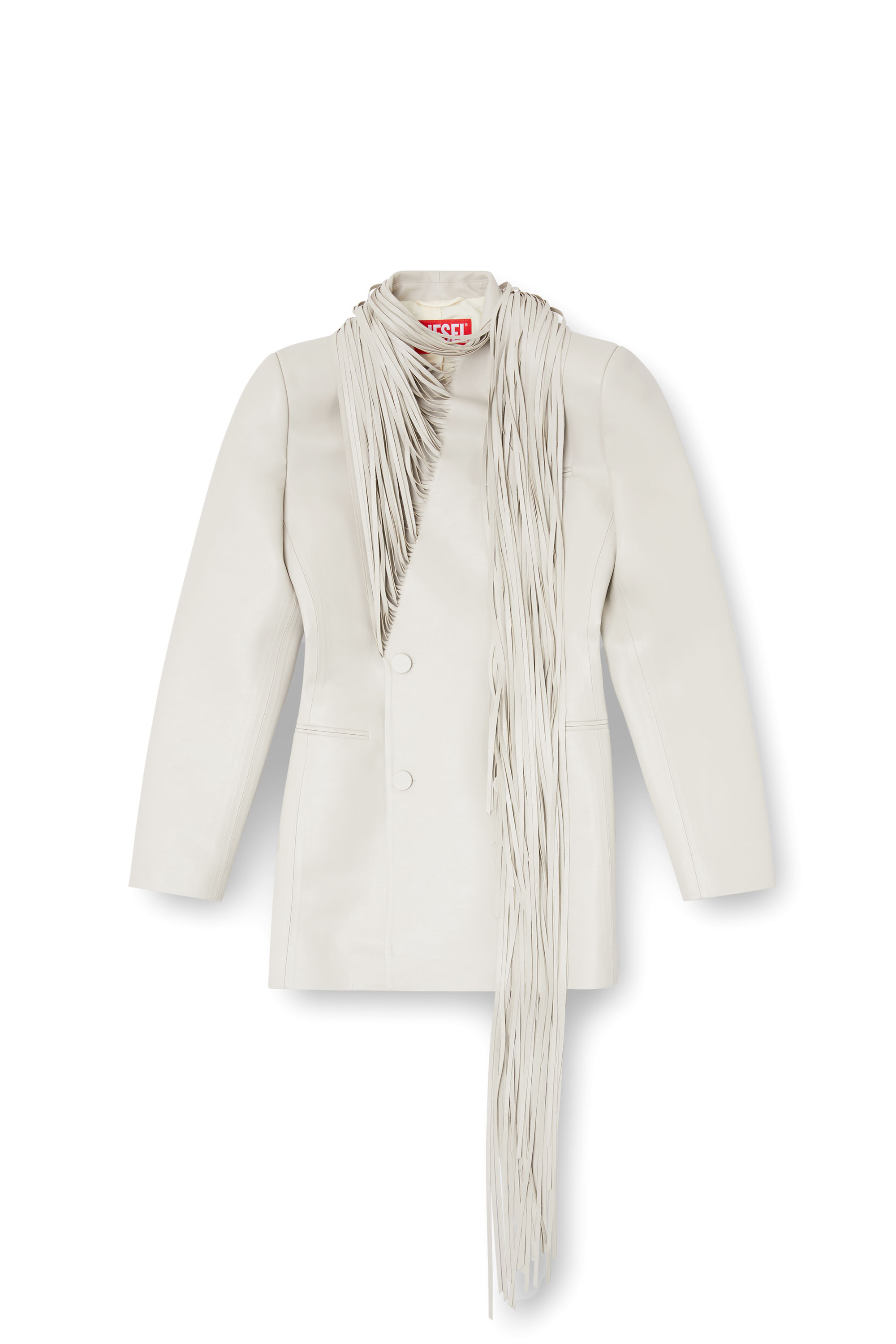 Diesel - G-SHANK, Woman's Short coat with shredded scarf fringing in Light Grey - 6