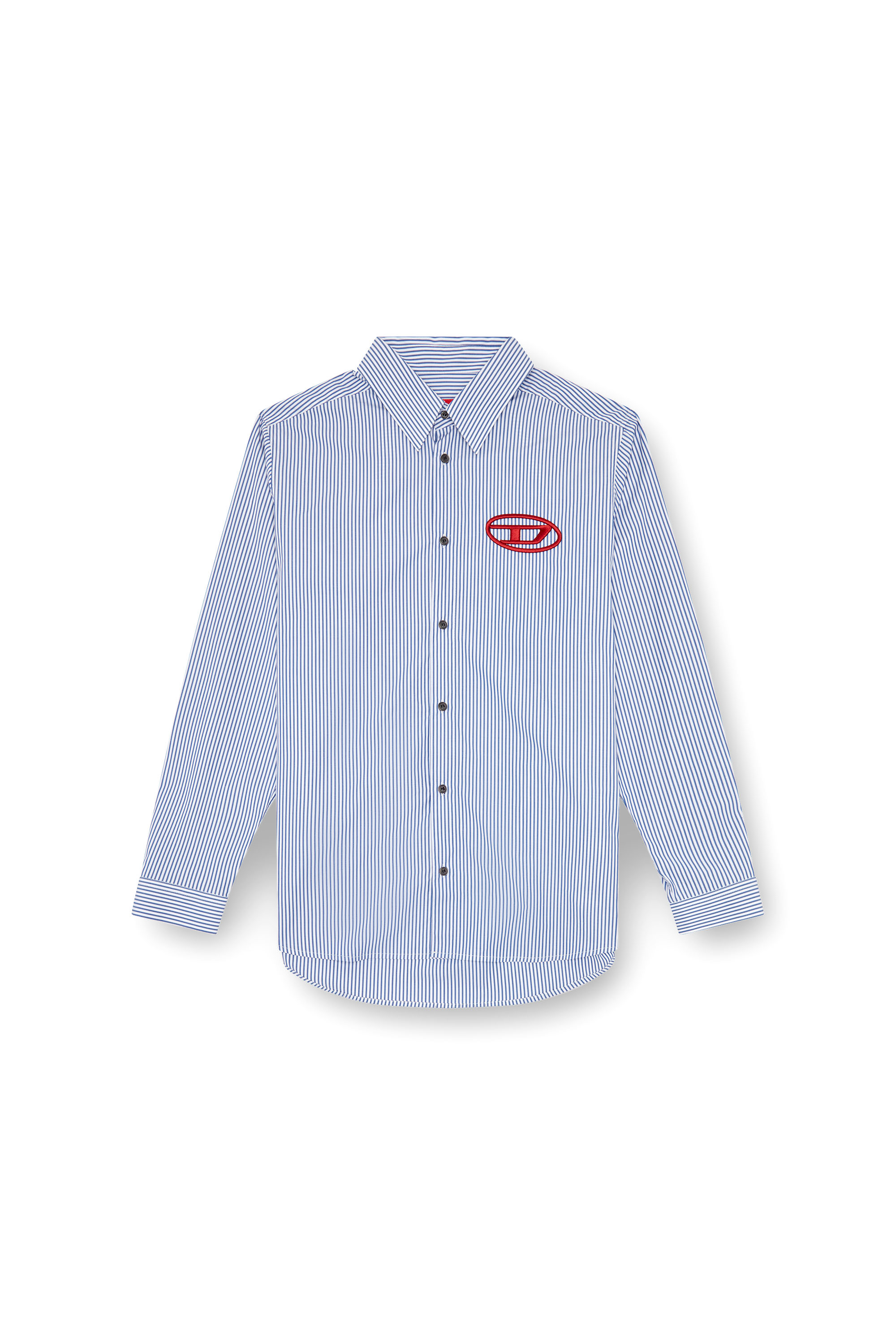 Diesel - S-SIMPLY-E, Man Striped shirt with Oval D embroidery in Blue - Image 4