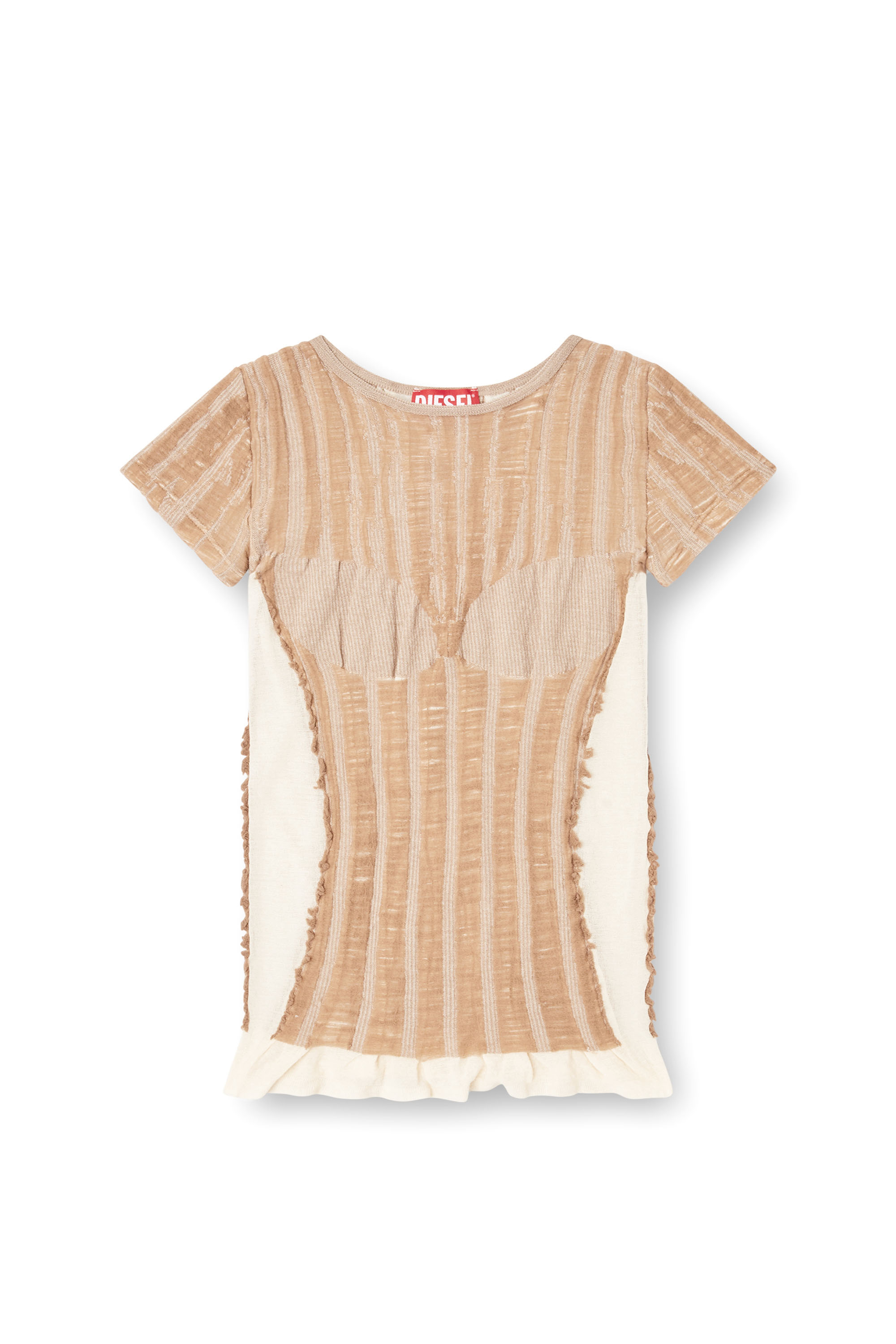 Diesel - M-CALAI-SS, Woman's Seamless T-shirt with lingerie illusion in Beige - 5