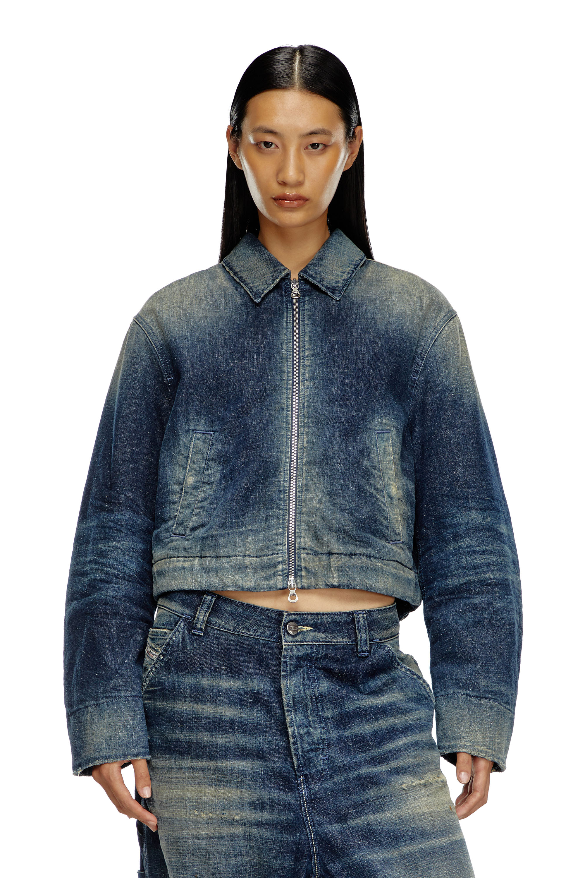 Diesel - DE-NOVA, Chaqueta acolchada en denim de estilo utility Mujer in Azul marino - 1