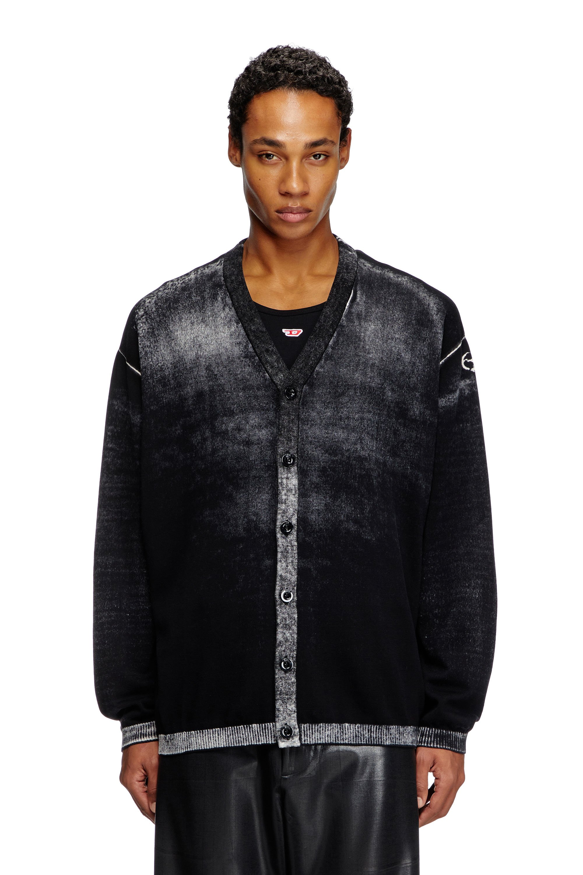 Diesel - K-LARENCE-CARDIGAN-B, Chaqueta de punto de algodón con estampado invertido Hombre in Negro - 1