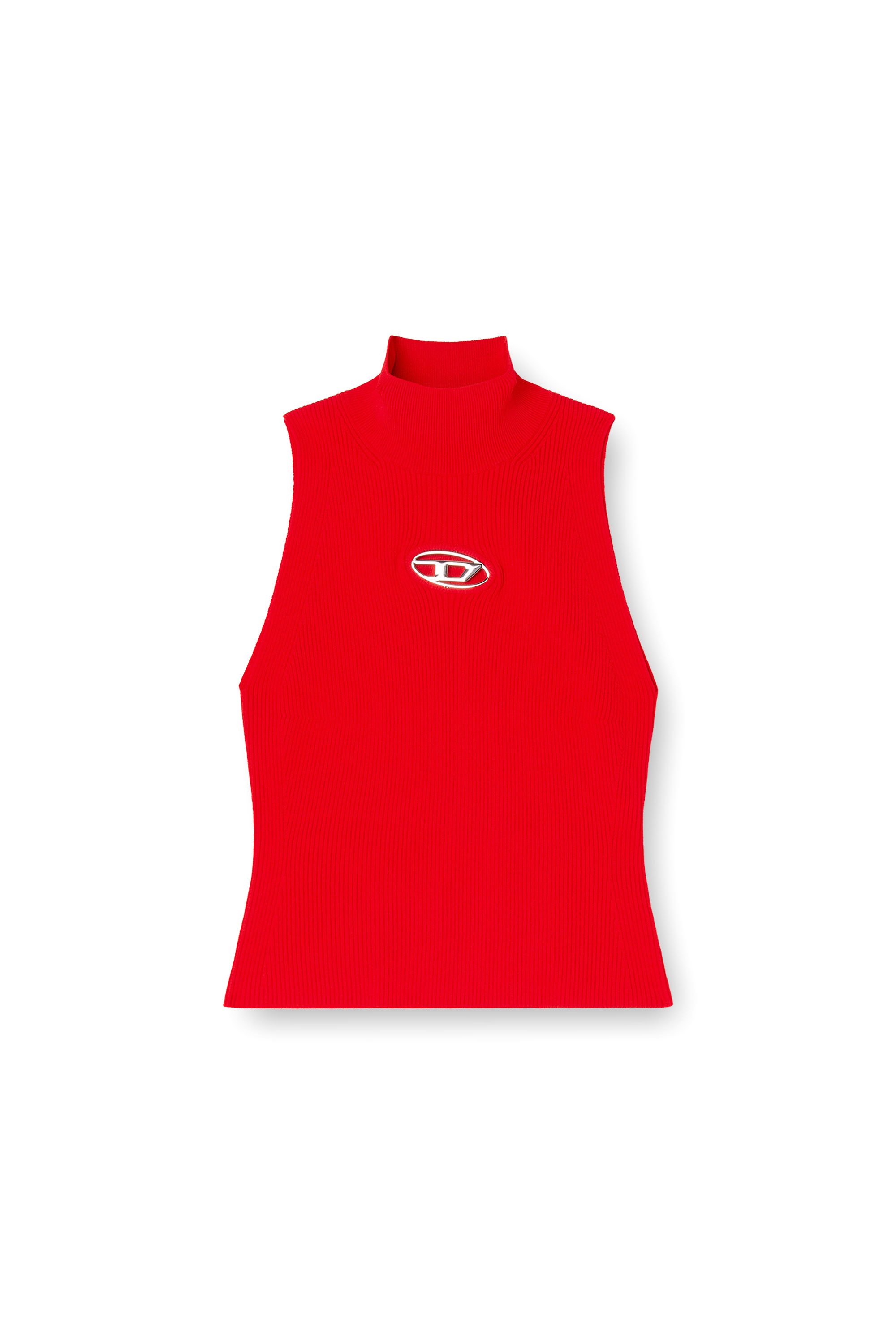 Diesel - M-ONERVAX-TOP, Top de cuello alto de punto de canalé Mujer in Rojo - 5