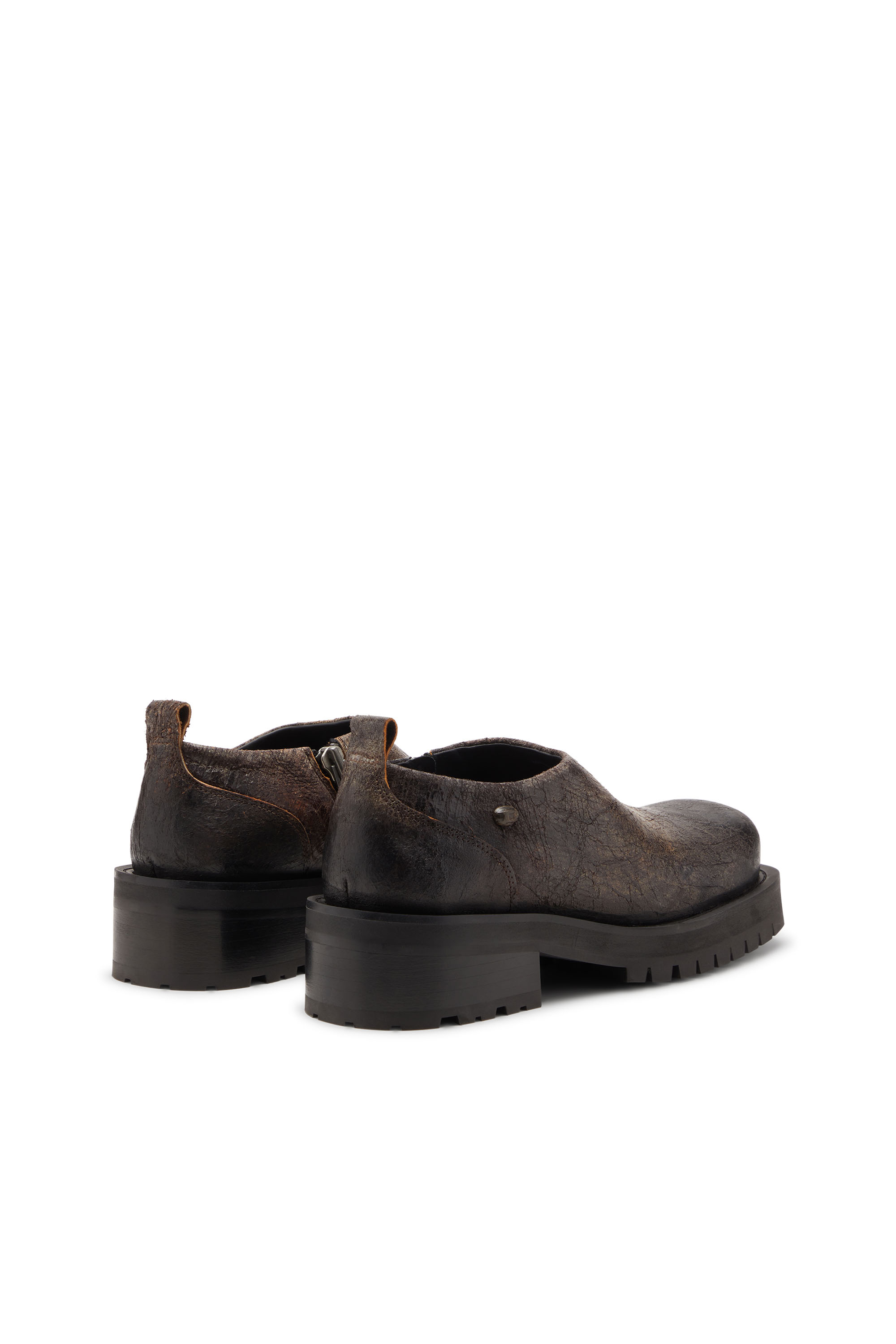 Diesel - D-TEXAN CLOG, Man's D-Texan-Zipped shoes in distressed crackled suede in Brown - 4