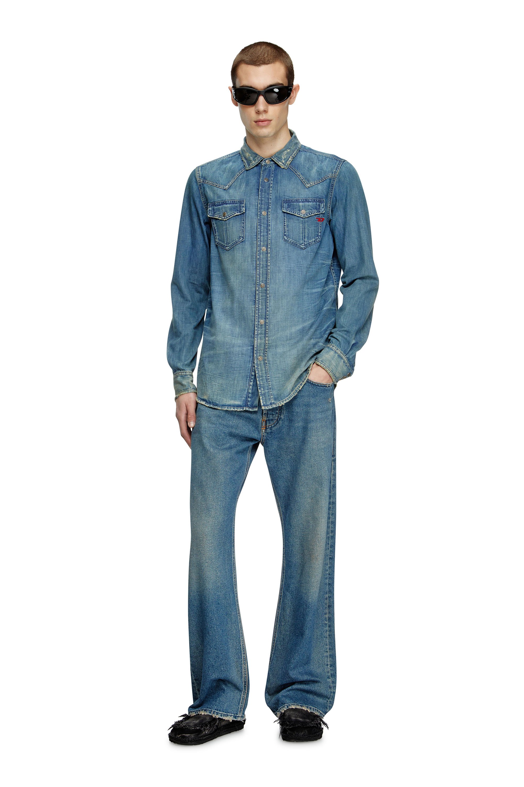 Diesel - D-VEGA, Man's Denim overshirt in Medium blue - 3