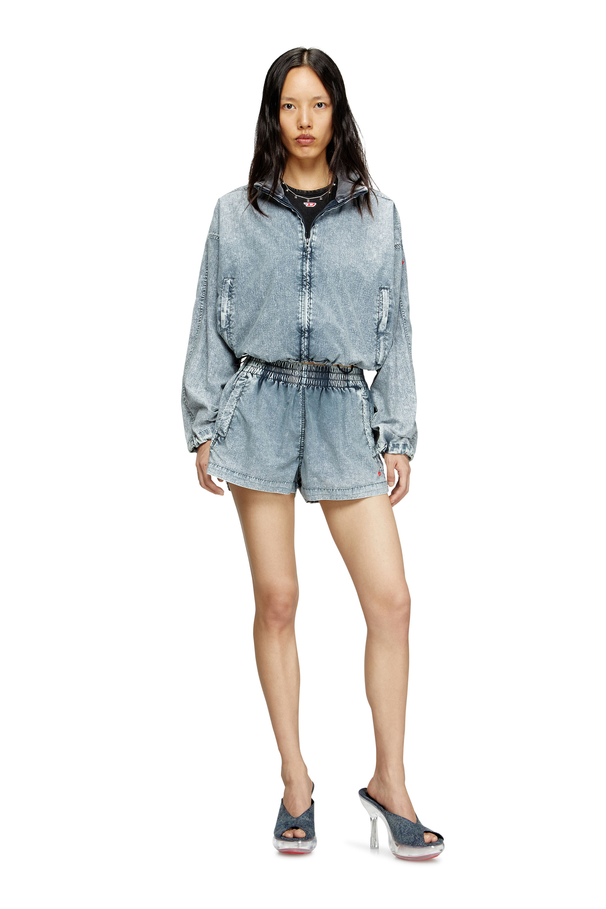Diesel - G-LEAM-R1, Chaqueta recortada en taslan de nailon reciclado Mujer in Azul marino - 2